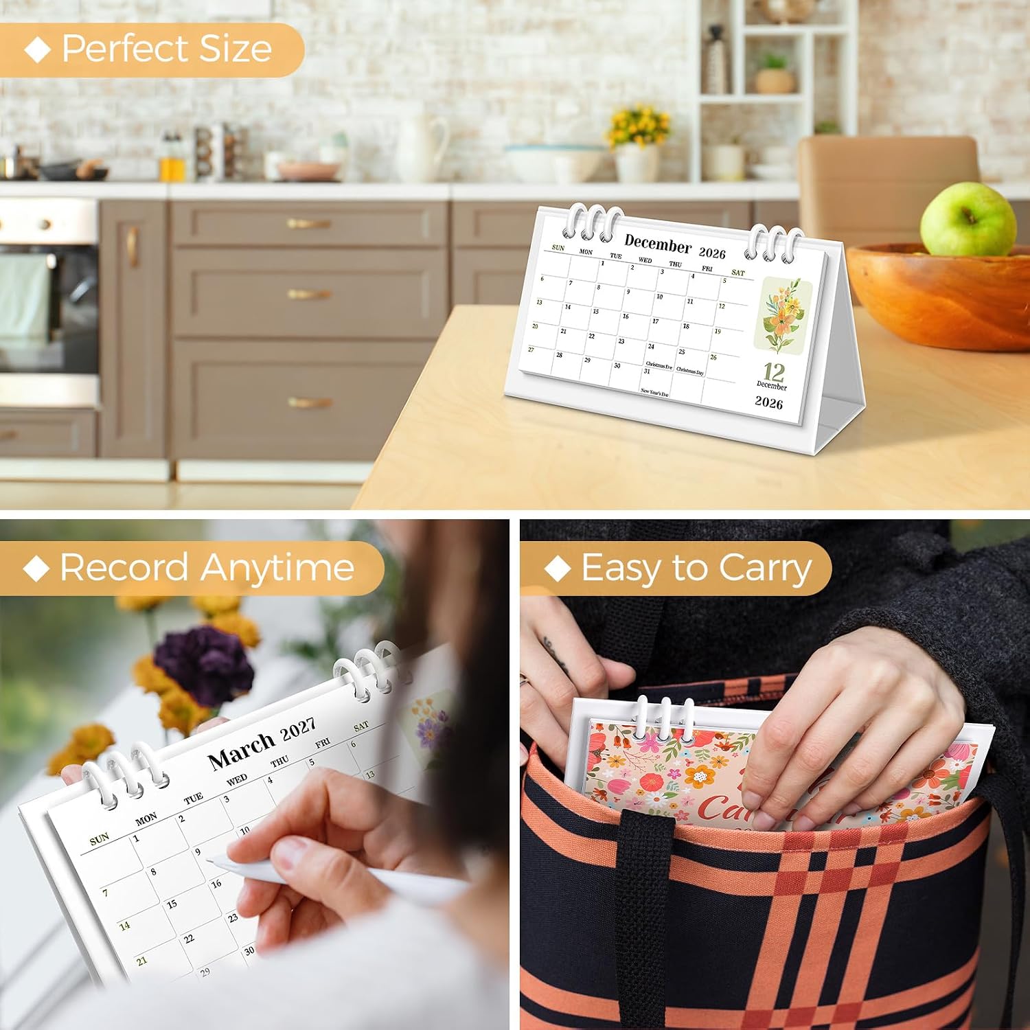 KONVINIT Small Desk Calendar 2026-2027, Pink Desk Calendar 2026 - Runs From January 2026 Until December 2027, 24 Months Desktop Calendar with a Giftable Box for School, Home & Office Supplies