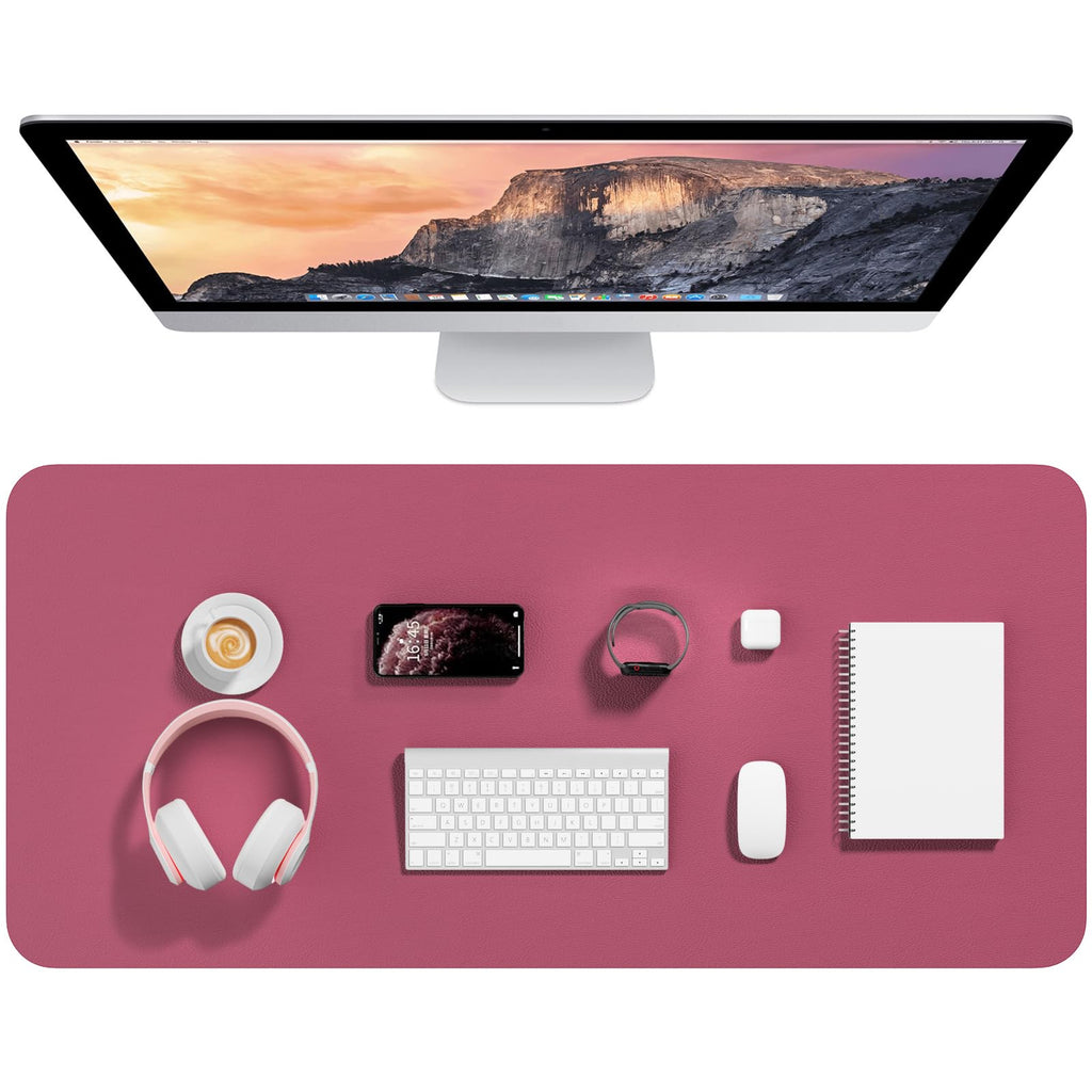 Hsurbtra Desk Pad, 30" x 14" PU Leather Desk Mat, XL Extended Mouse Pad, Waterproof Desktop Blotter Protector, Non-Slip Ultra Thin Large Laptop Keyboard Writing Mat for Office Home, Pink