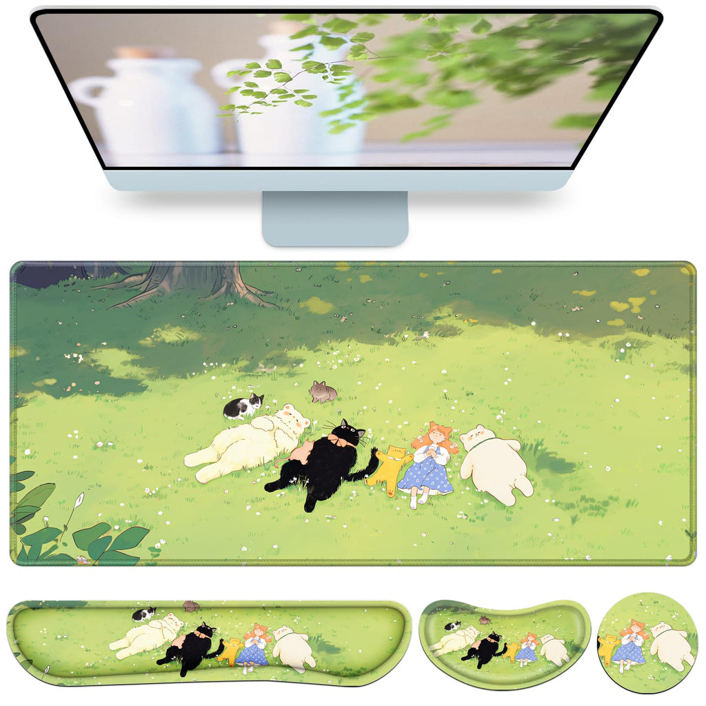 Desk Mat, Large Gaming Mouse Pad with Wrist Rest, 4in1 XXL Mousepad Floral