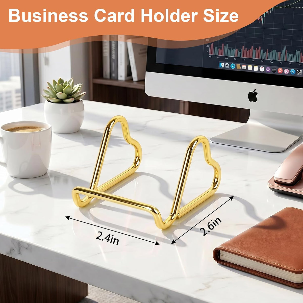 Business Card Holder Desk,Cute Metal Business Cards Holder, Heart Shaped Business Card Display Stand for Men & Women, Small Smartphone Stand & Photo Holder for Office Vendor Booth (Gold)