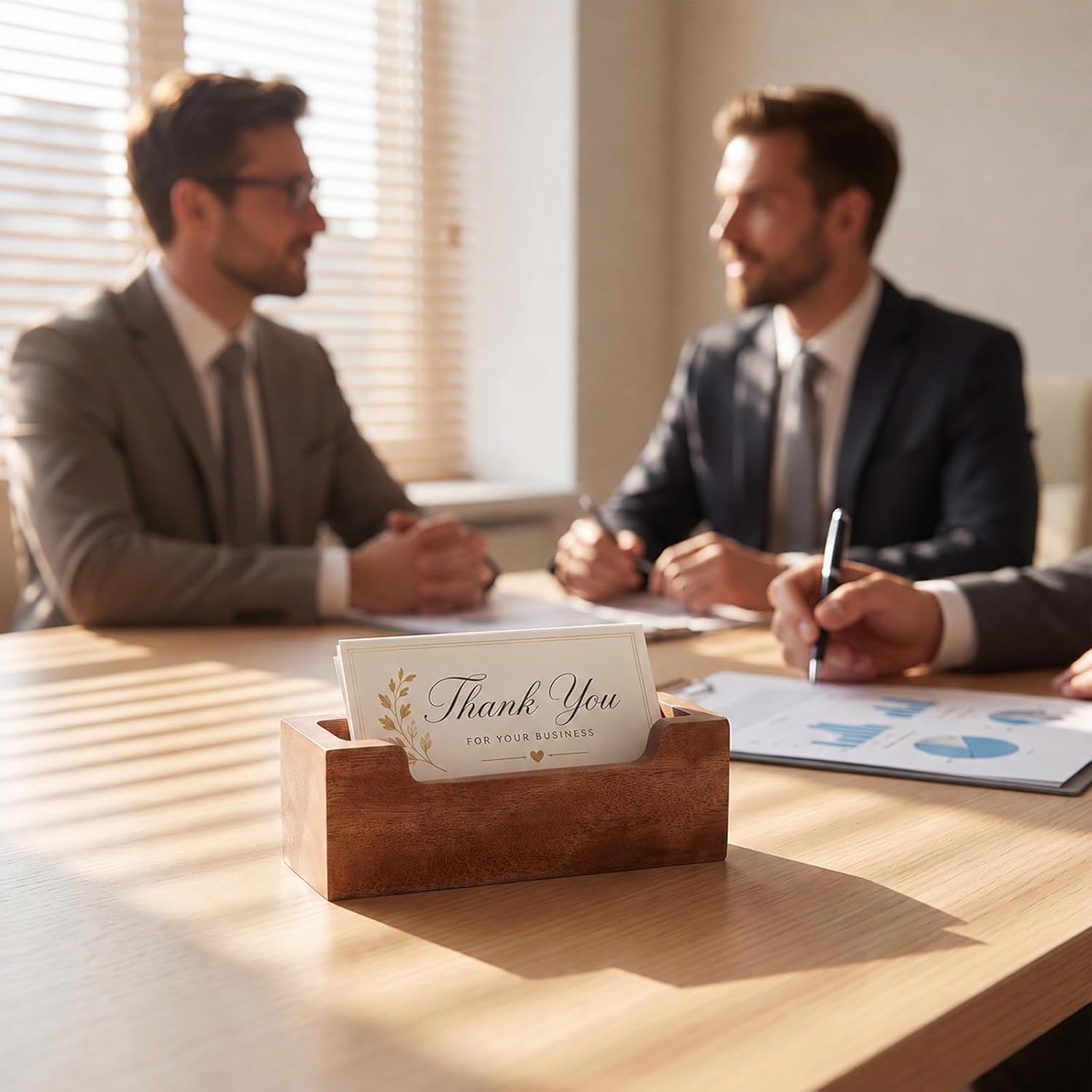 Desktop Business Card Holder, Acacia Wood Name Card Organizer for Desk