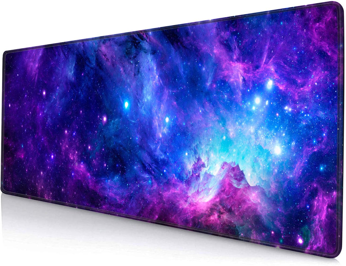 Large Gaming Mouse Pad with Stitched Edges, Galaxy Desk Mat, Extended XL Keyboard Pad, Non-Slip Rubber Base Desk Pad for Keyboard and Mouse, 31.5X11.8 inch