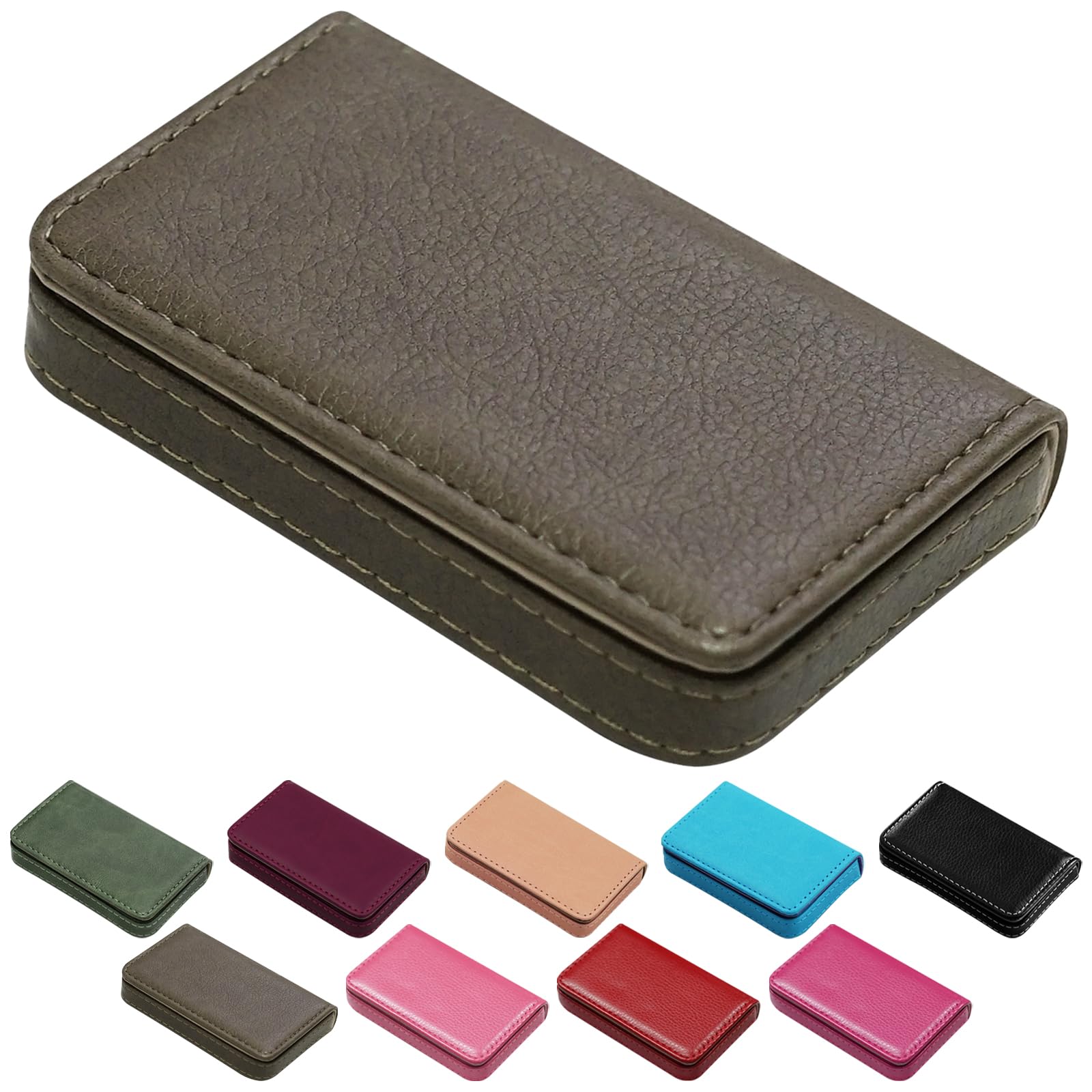 Business Credit Card Holders, Magnetic Sealing Anti Drop, PU Leather Debit Card Protector Organizer Case (Maroon Red)