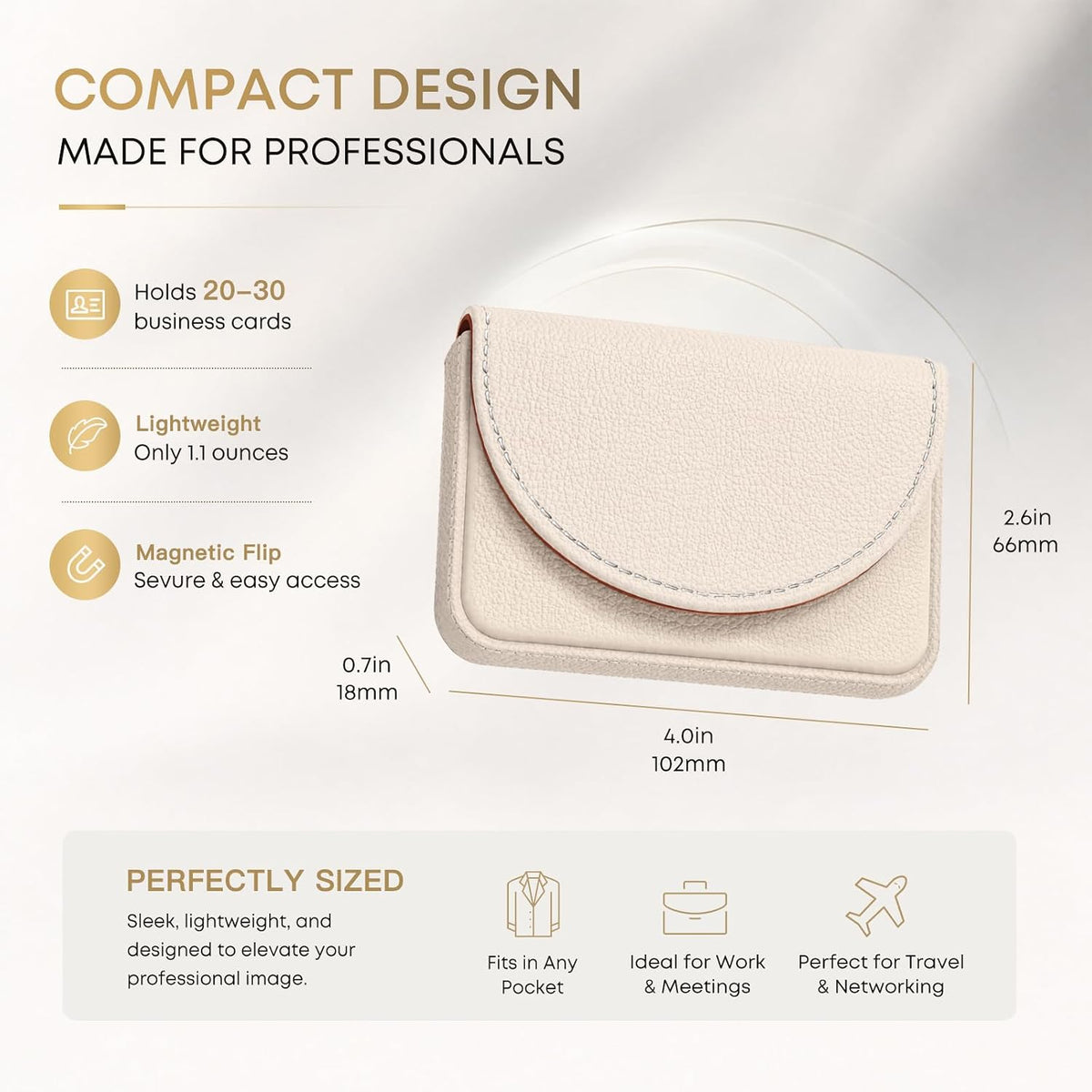 Business Card Holder，PU Leather Business Card Case Wallet White