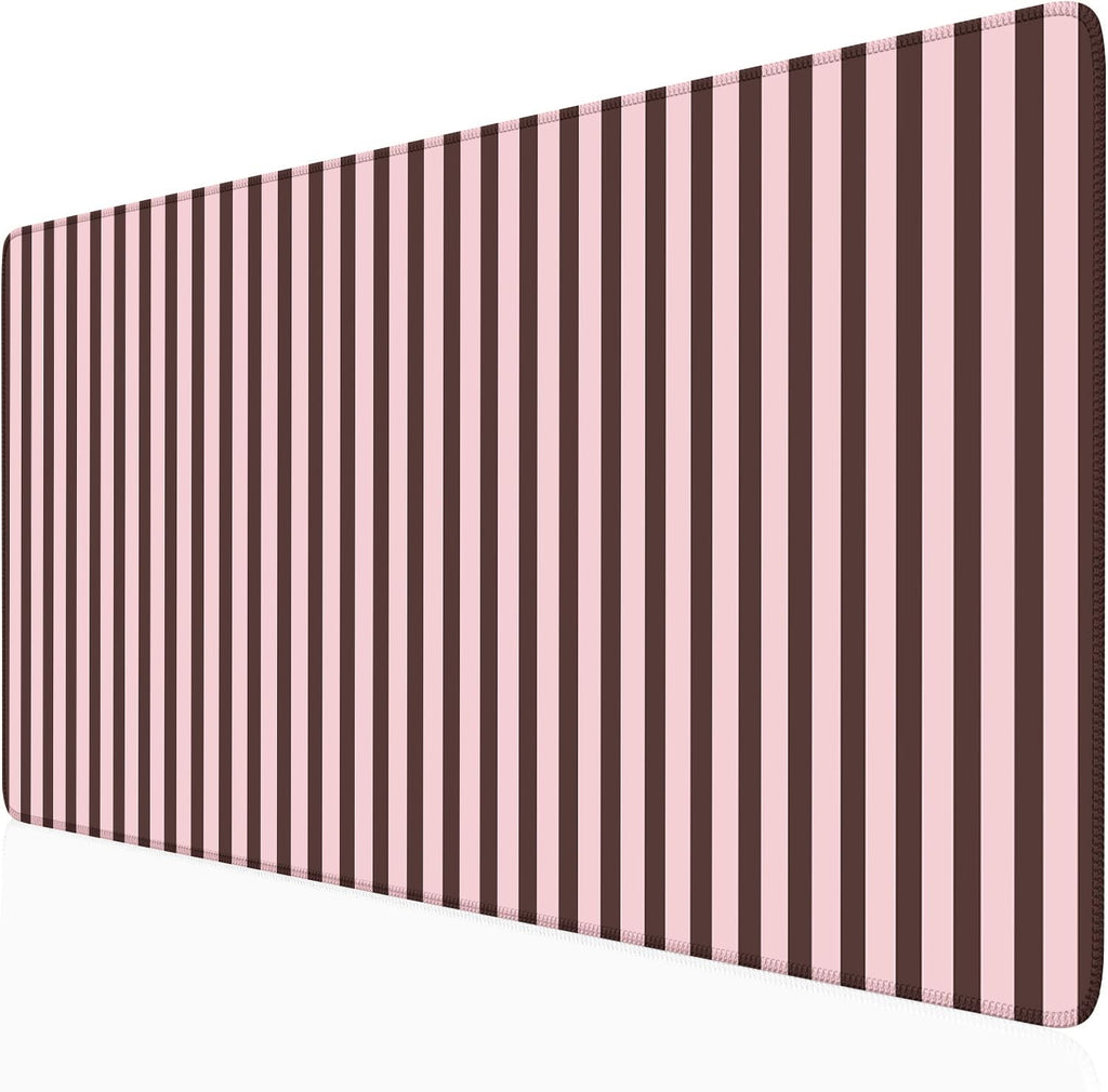 Light Pink Striped Desk Mat Cute Pastel XXL Large Gaming Mouse Pad Desk Pad Kawaii Cozy Aesthetic Keyboard Laptop Computer Mat Home Office Decor for Women