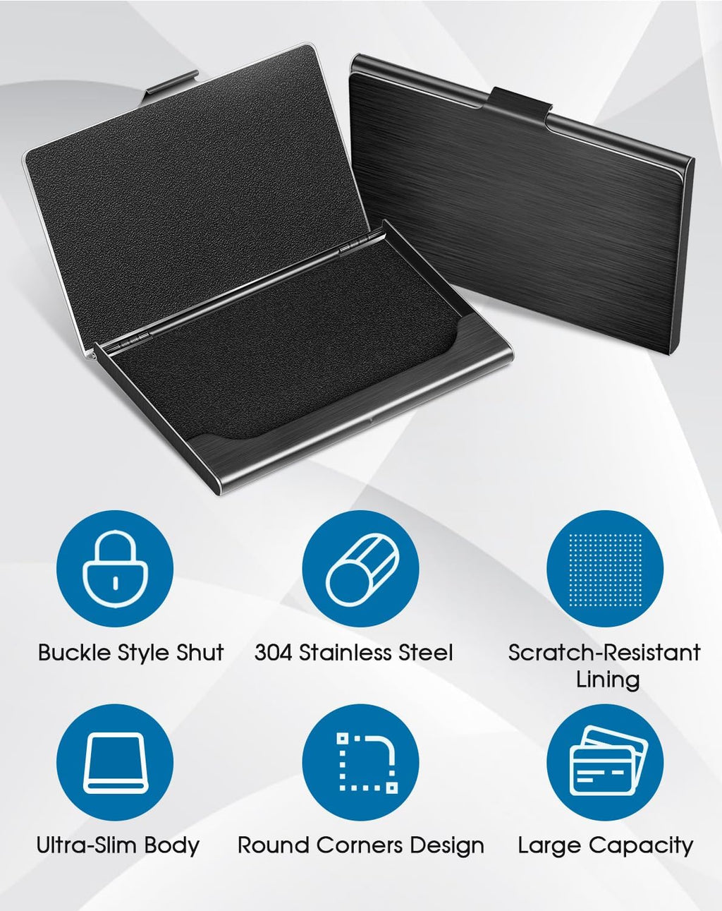 MaxGear Stainless Steel Business Card Holder, Slim Card Case, Black