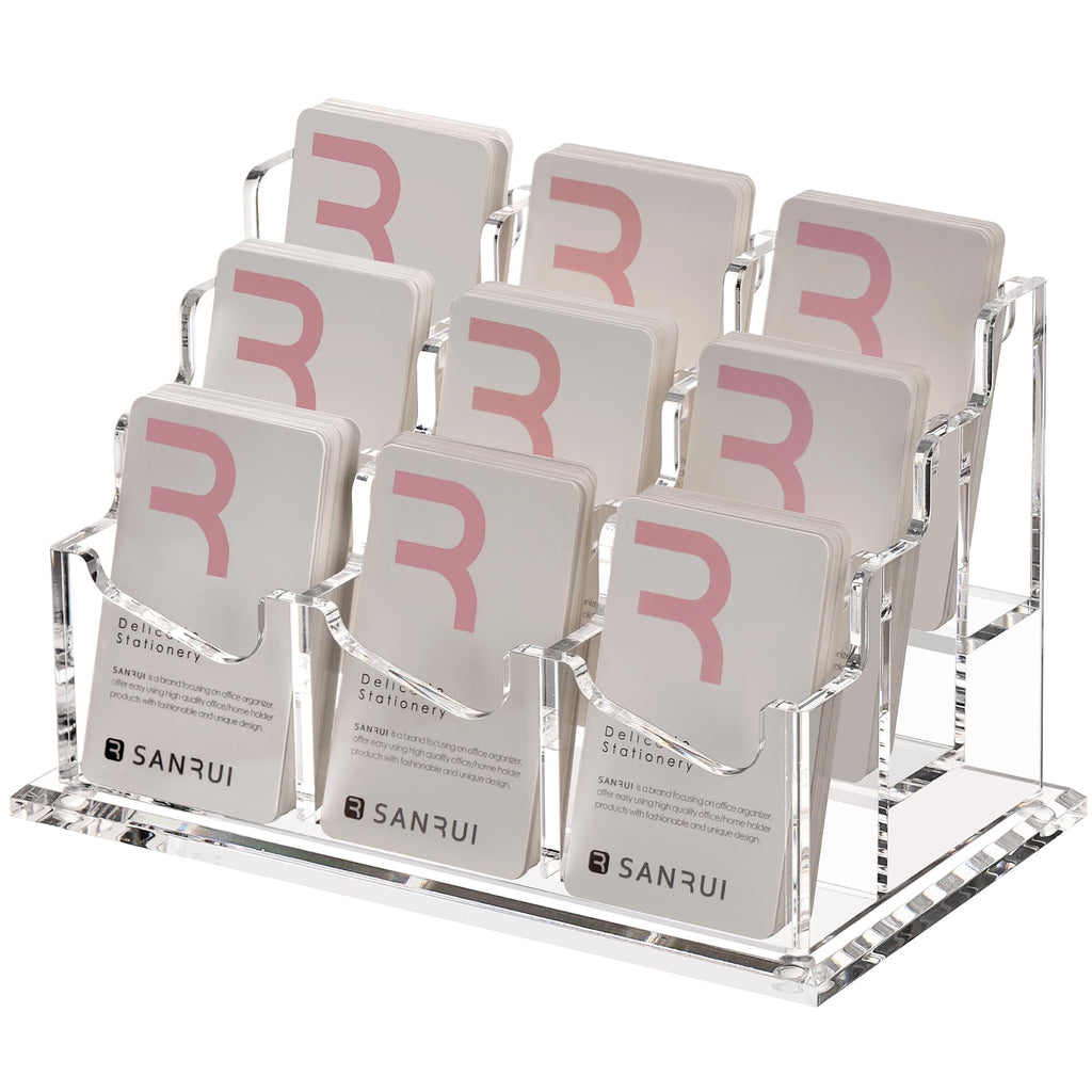 SANRUI Vertical Business Card Holder for Desk，Clear Acrylic Business Card Display Stand，1 Slots ，Holds 50-60 Cards