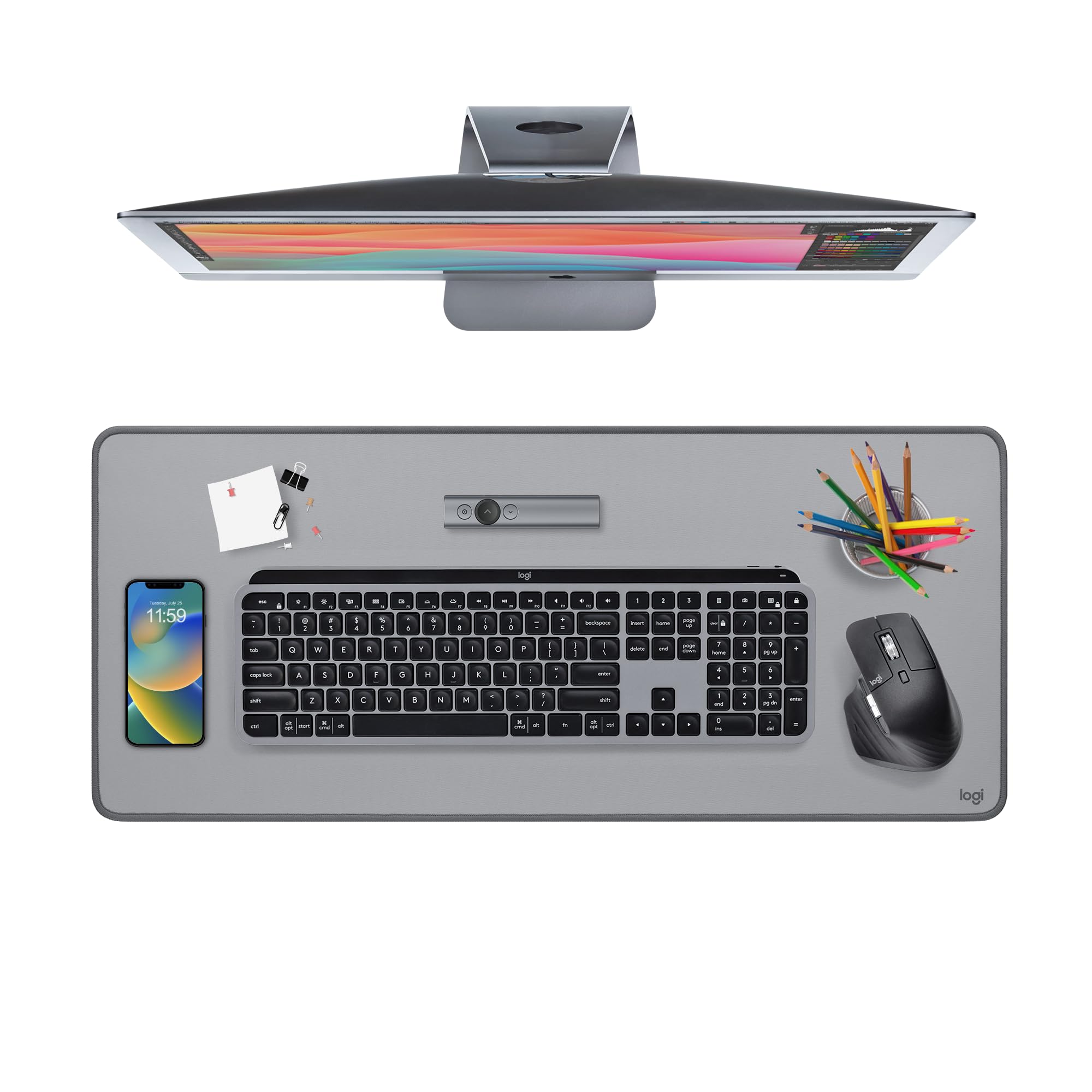 Logitech Studio Series Desk Mat Large 28x12 Inches - Mid Grey