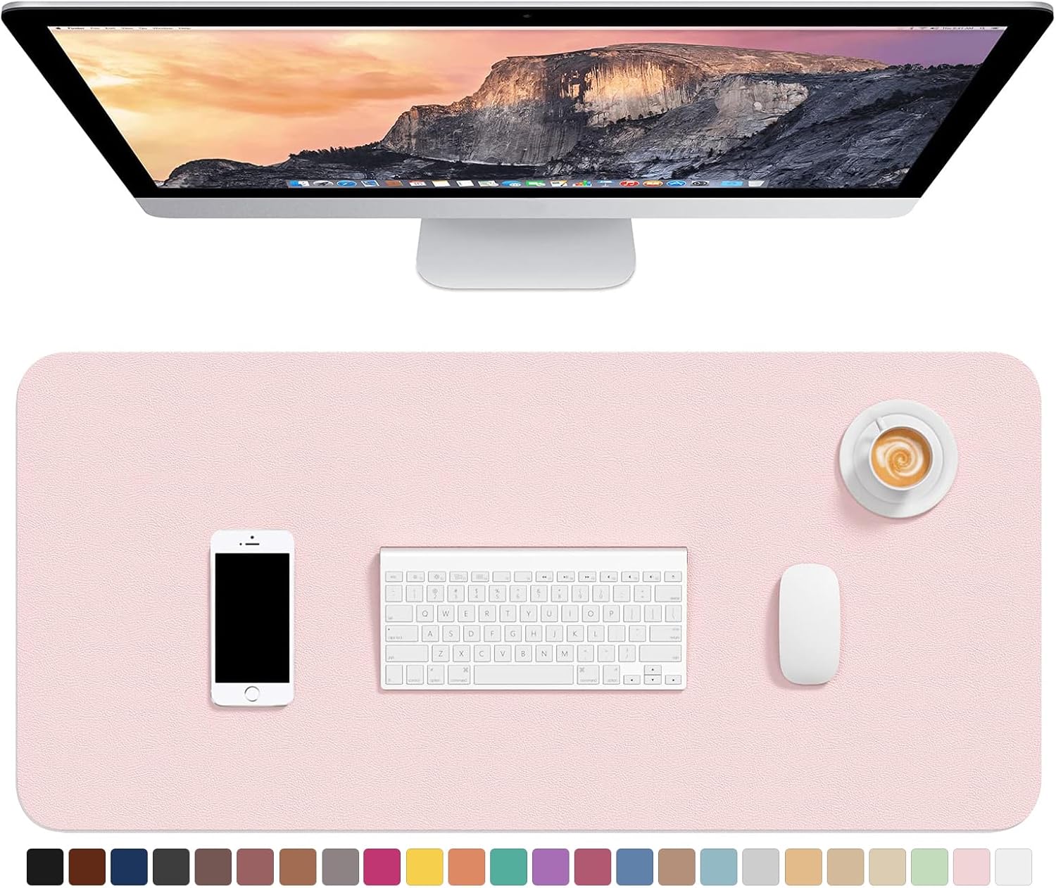 Hsurbtra Desk Pad, 30" x 14" PU Leather Desk Mat, XL Extended Mouse Pad, Waterproof Desktop Blotter Protector, Non-Slip Ultra Thin Large Laptop Keyboard Writing Mat for Office Home, Pink