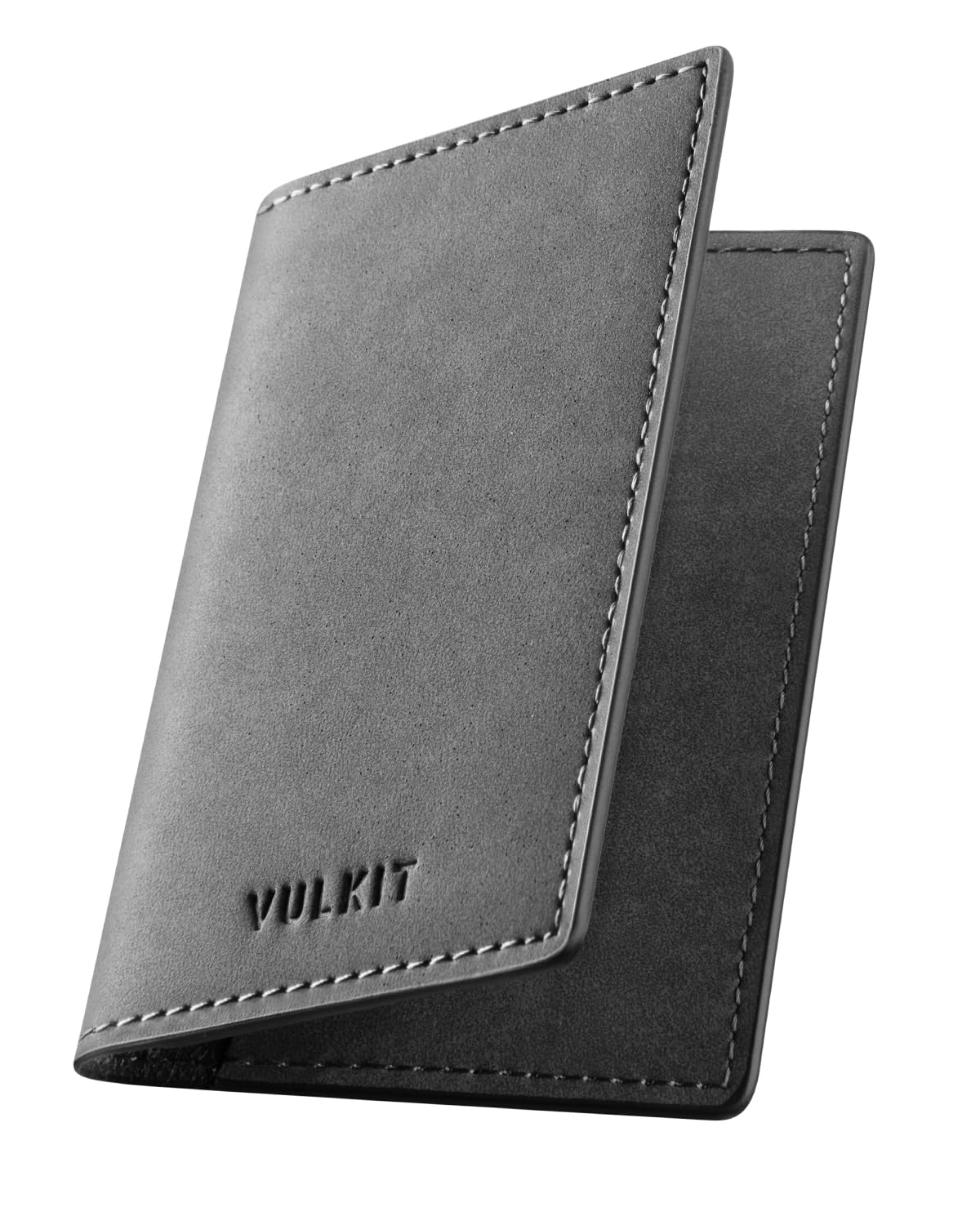 VULKIT Leather Business Card Holder 2 Sided Slim Business Name Card Organizer for Men or Women, Up to hold 20 cards (Vintage Brown)