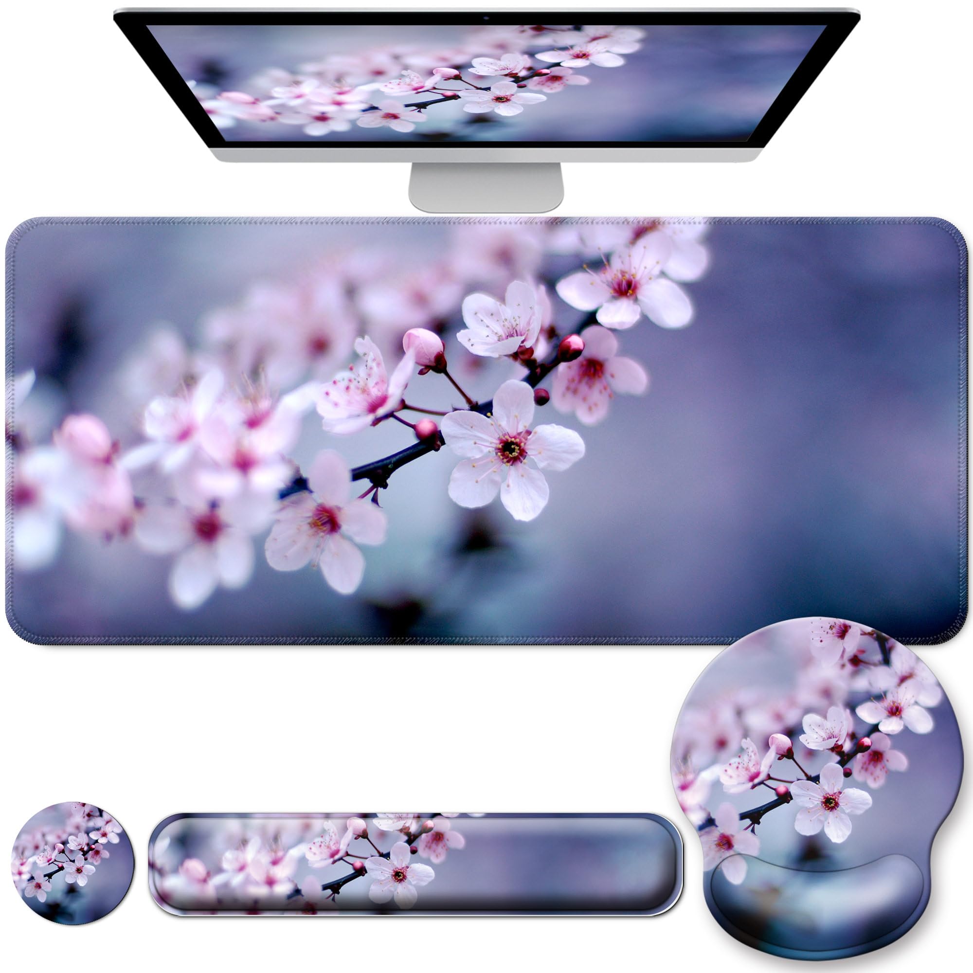 Desk Mat Set Keyboard and Mouse Pad with Wrist Rest Support