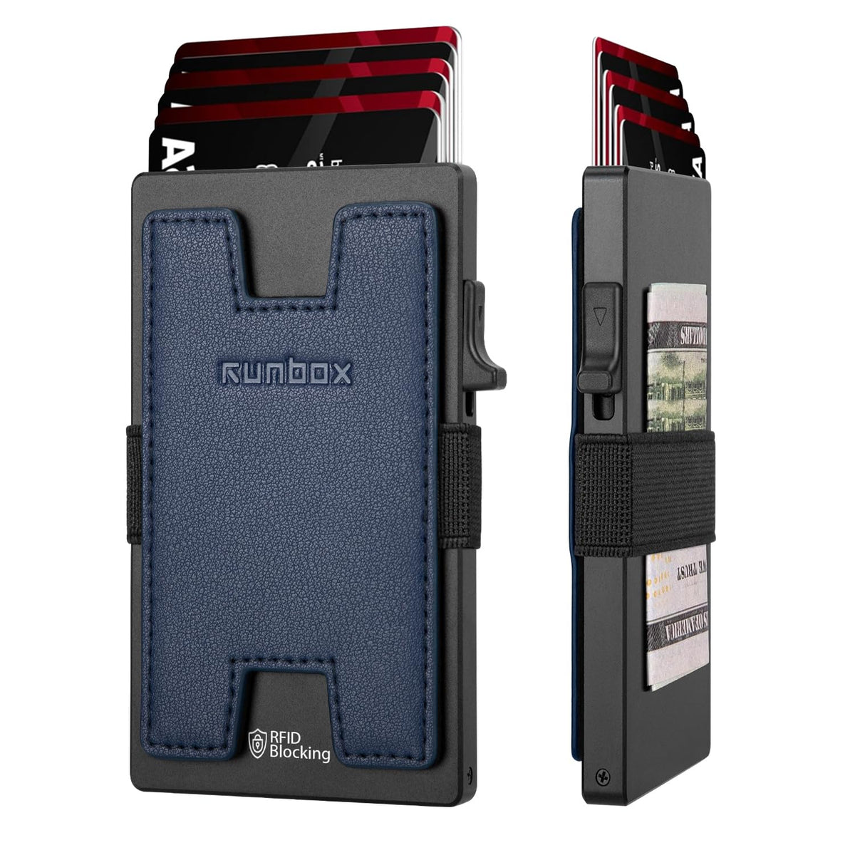 RUNBOX Slim Wallet for Men, RFID Aluminum Pop-Up Card Holder for 12 Cards