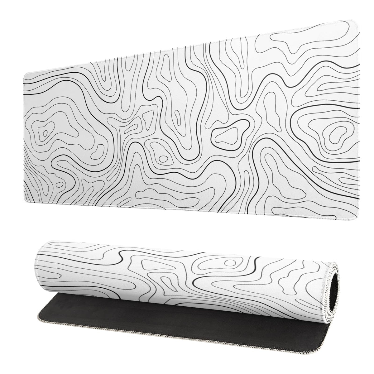 Black and White Japanese Wave Dragon Gaming Mouse Pad - Abstract Mat with Non-Slip Rubber Base, 31.5x11.8 Inch, Stitched Edges - Desk Pad for Office and Home