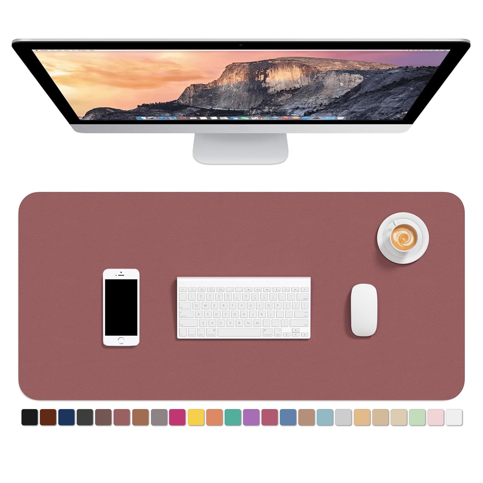 Hsurbtra Desk Pad, 30" x 14" PU Leather Desk Mat, XL Extended Mouse Pad, Waterproof Desktop Blotter Protector, Non-Slip Ultra Thin Large Laptop Keyboard Writing Mat for Office Home, Pink