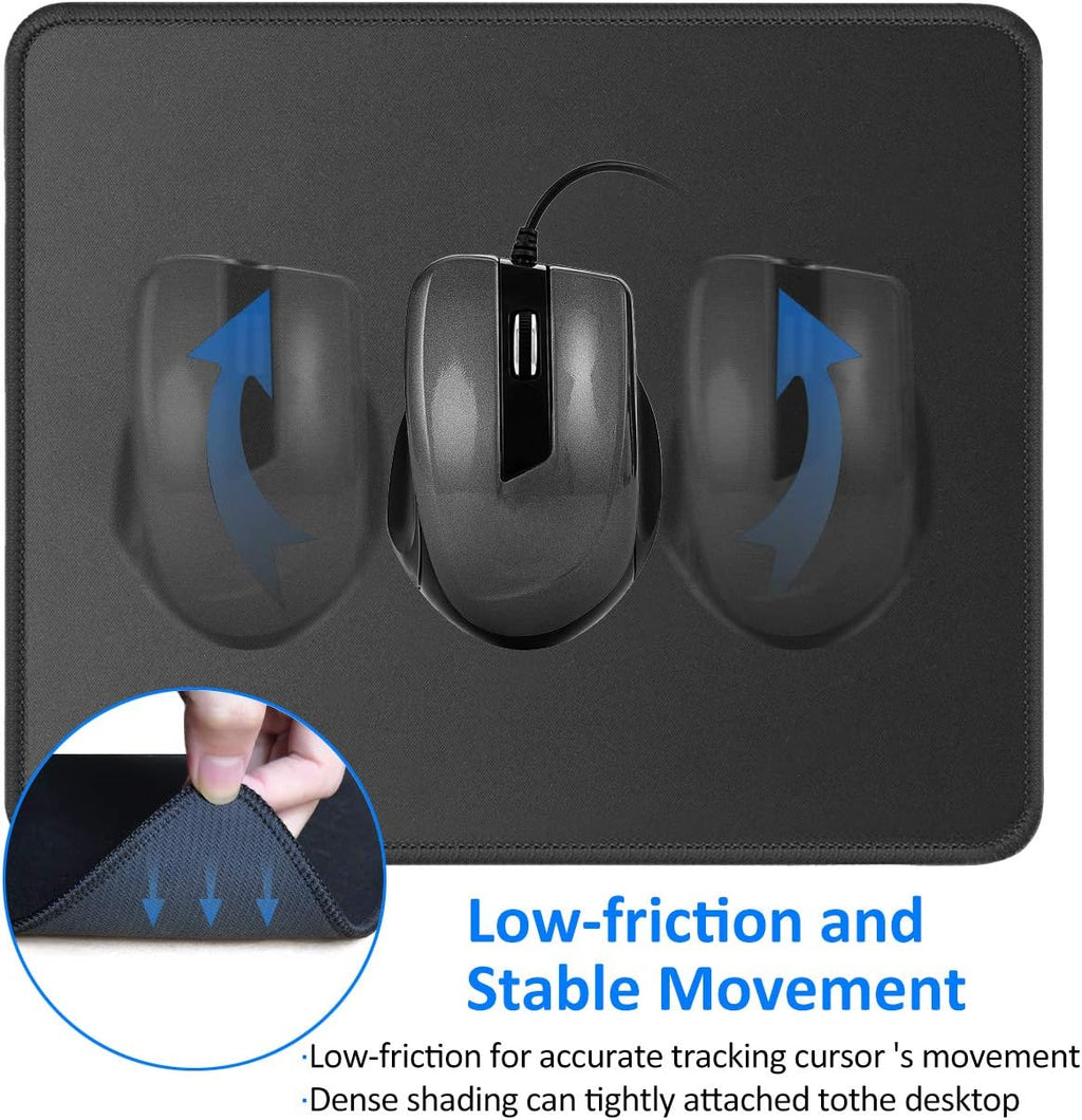 JIKIOU Mouse Pad with Stitched Edge, Perfect Size-10.2x8.3in Black