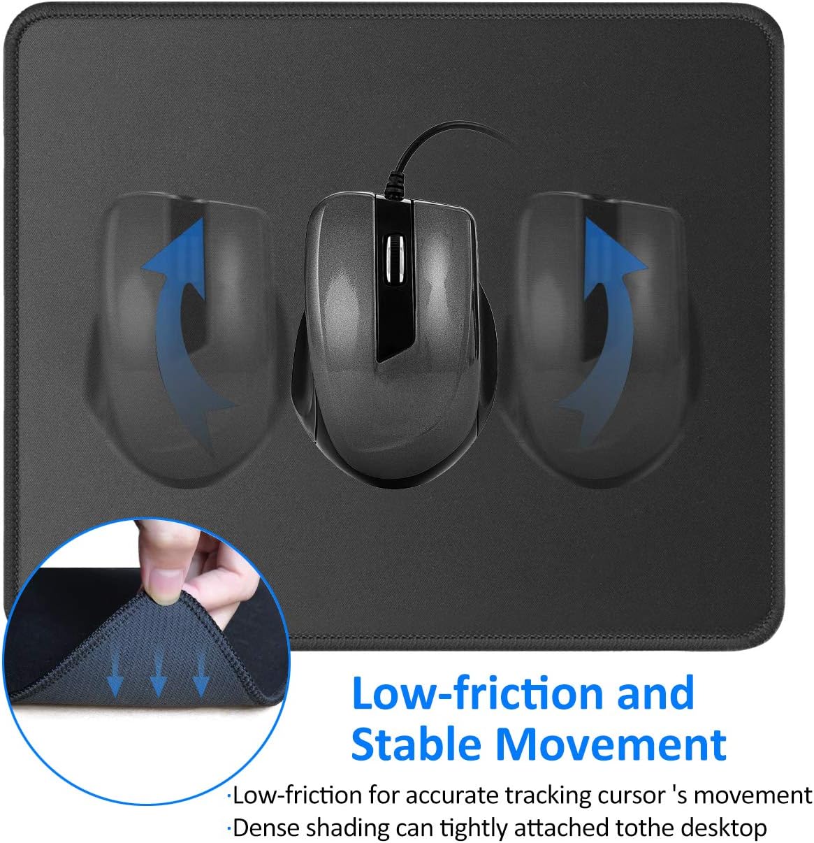 JIKIOU Mouse Pad with Stitched Edge, Perfect Size-10.2x8.3in Black