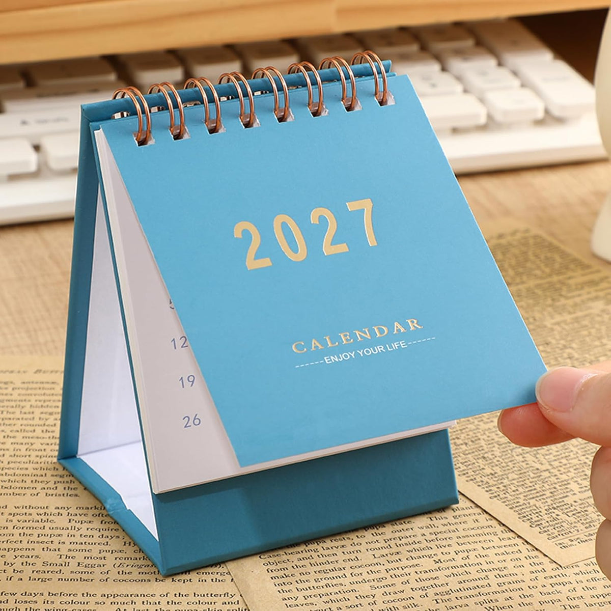 Mini Desk Calendar 2026-2027, Standing Flip Small Desk Calendar- July 2026 to Dec 2027 18 Monthly Desktop Calendar- Thick Paper Twin-Wire Binding for Home or Office (Blue)