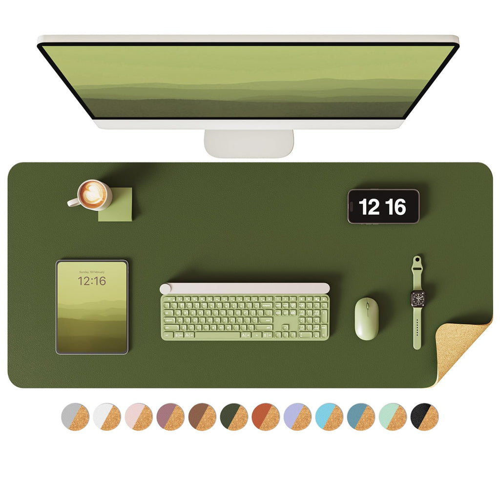 YSAGi Double-Sided Desk Pad, 31.5"x15.7"Leather Desk Mat, Eco Cork Desk Pad Protector,Large Mouse Pad,Waterproof Desk Blotter for Office/Home(Coffee)