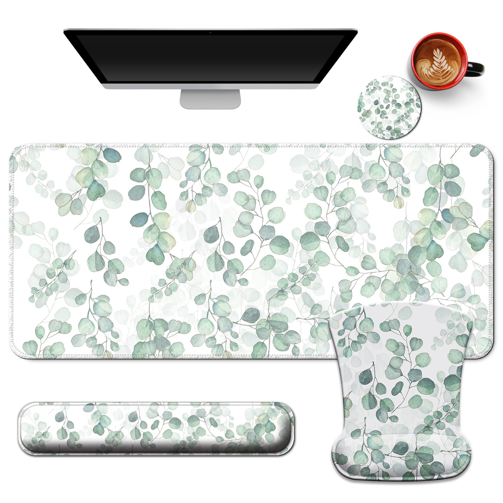 Desk Mat Set Keyboard and Mouse Pad with Wrist Rest Support