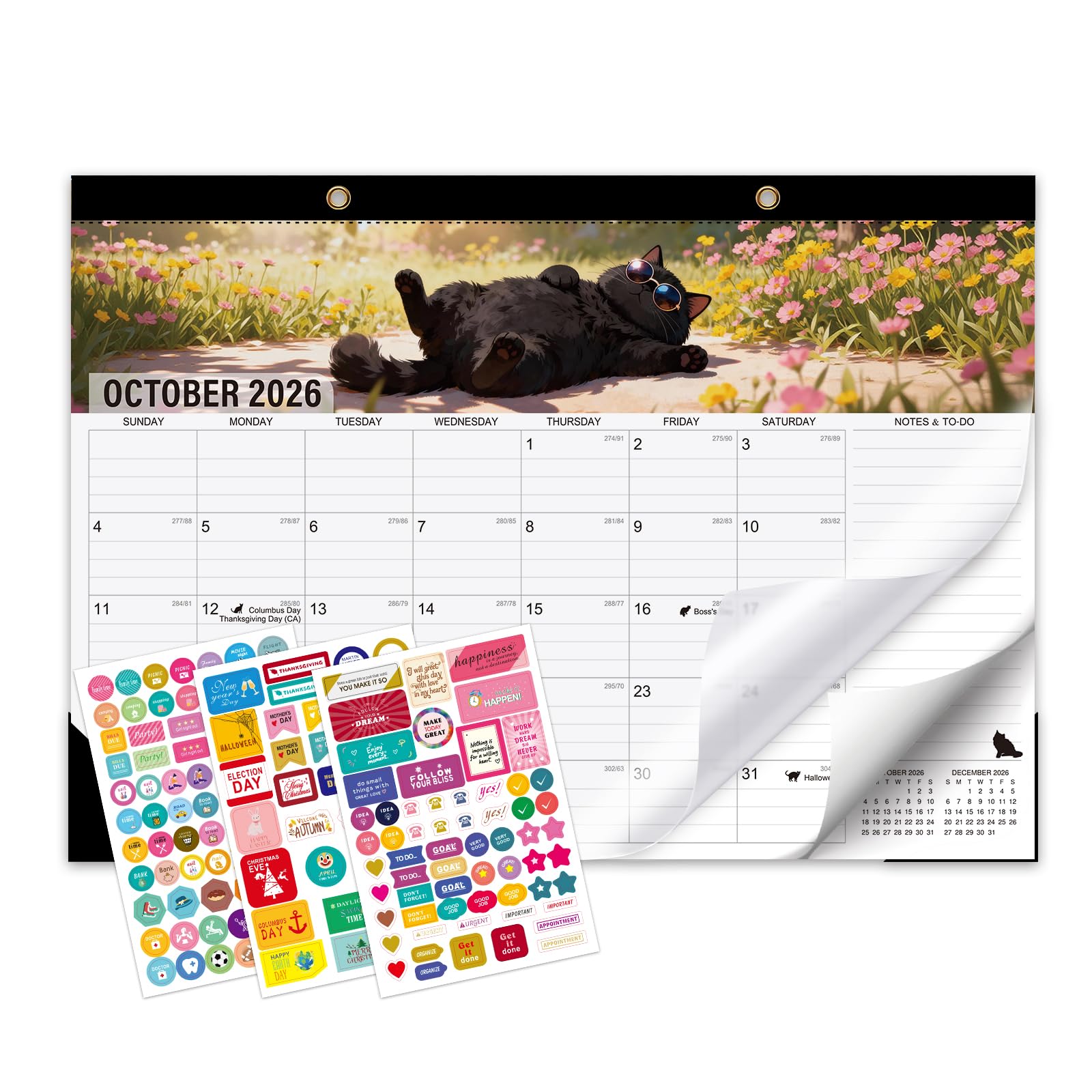 Desk Calendar 2026-2027, 15 Month Oct 2026 - Dec 2027, 17x12,Colorful