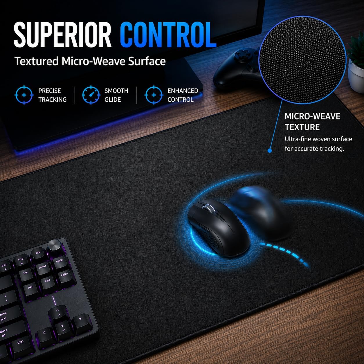 KTRIO Large Gaming Mouse Pad Desk Mat for Gamer, 31.5" x 11.8", Black, XL