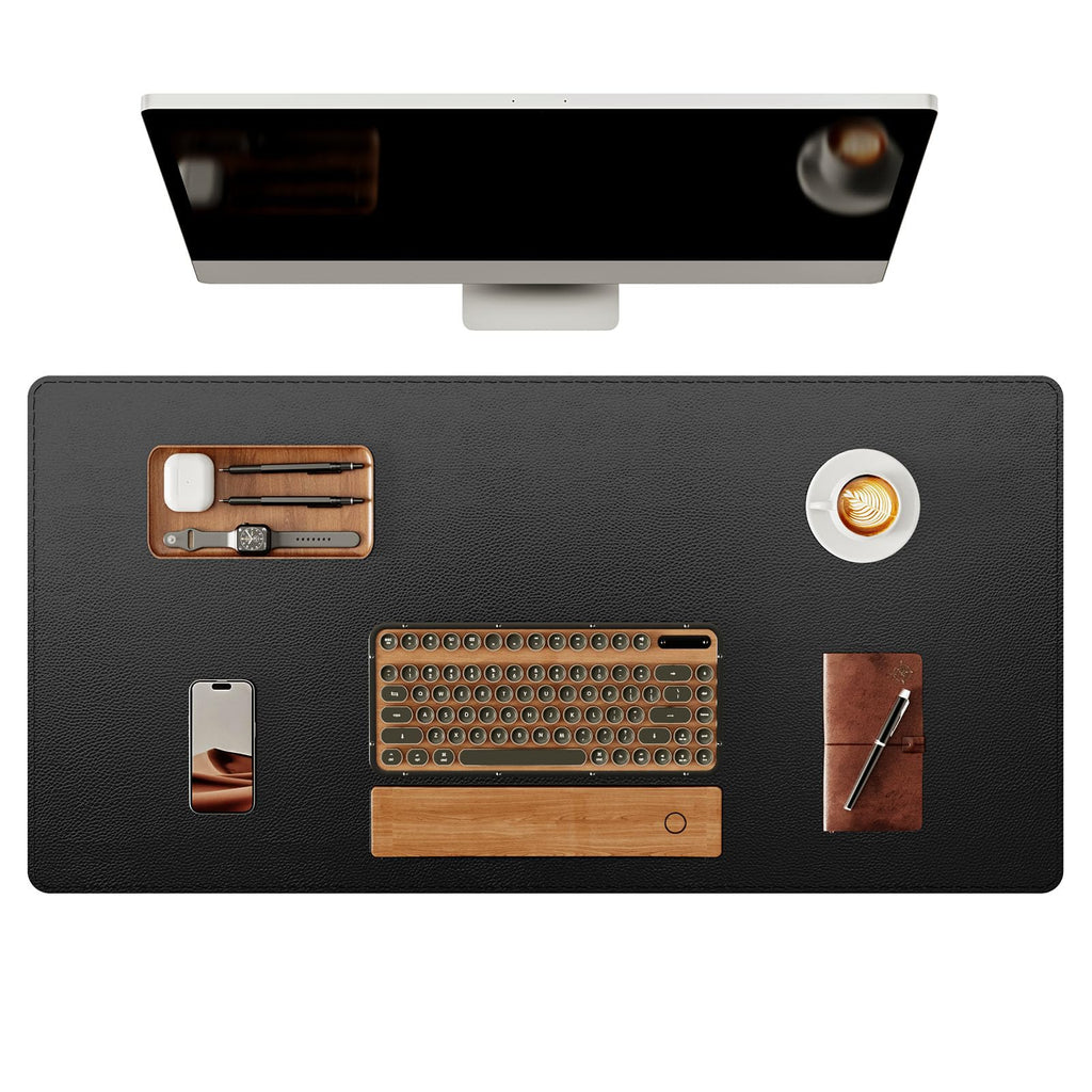 YSAGi Genuine Leather Desk Mat, 35.4"X17" Office Desk Pad, Thick Premium Table Pad with Stitched Line, Non-Slip Laptop Writing Pad with Rubber Base (Dark Brown, 35.4"x17")