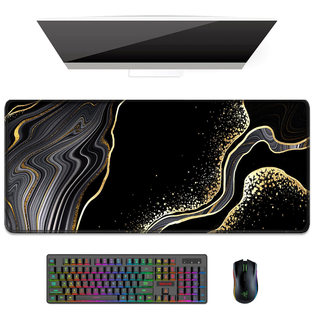 Auhoahsil Desk Mat, Ultra Large Mouse Pad, XXL Gaming Mousepad, Green Tropical Leaves Deskpad, Big Extended Full Size Mouse Pad, Desktop Desk Matt for Keyboard, Laptop & Computer, 35.5 x 15.7 in