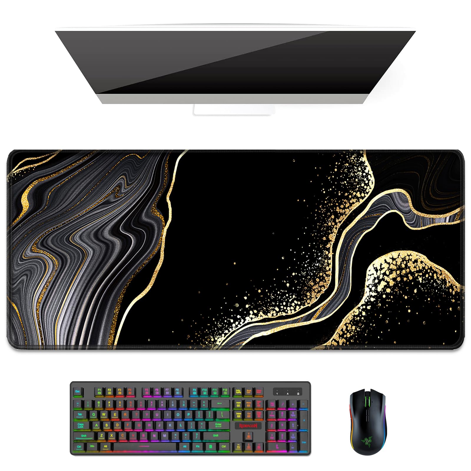 Auhoahsil Desk Mat, Ultra Large Mouse Pad, XXL Gaming Mousepad, Green Tropical Leaves Deskpad, Big Extended Full Size Mouse Pad, Desktop Desk Matt for Keyboard, Laptop & Computer, 35.5 x 15.7 in