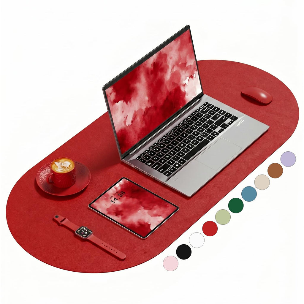 Desk Mat, 31.5" x 15" Oval PU Leather Non-Slip Desk Pad Large Mouse Pad for Desktop, Waterproof Countertop Protector Writing Mat for Office, Home, Gaming, Vanity, Light Pink
