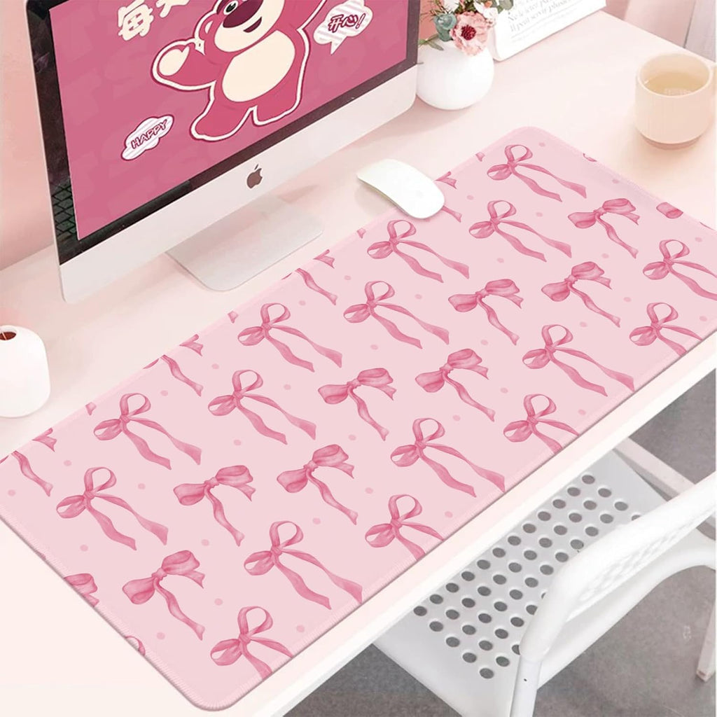 Pink Mouse Pad, Bows Desk Mat Computer Mat Desk Accessories 31.5 x 11.8