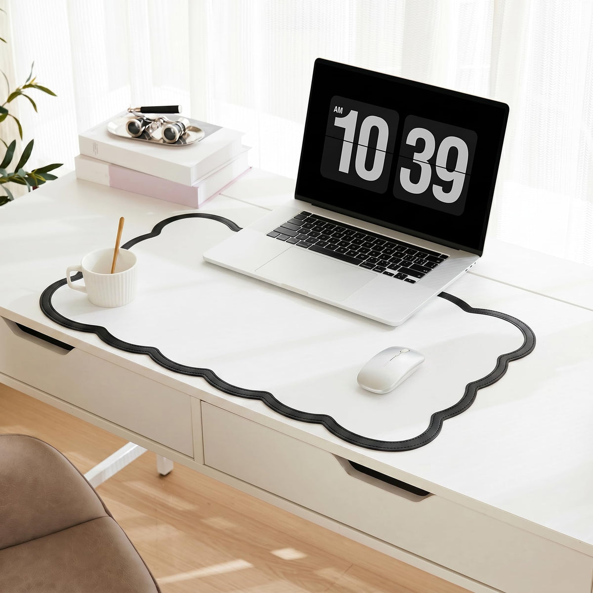 Scalloped Desk Mat, 31.5" x 15.7" Large Cute Aesthetic Desk Accessories, PU Leather Computer Laptop Desk Mouse Keyboard Pad, Desk Writing Mat for Vanity/Work/Home Decor (Pink, 31.5" x 15.7")
