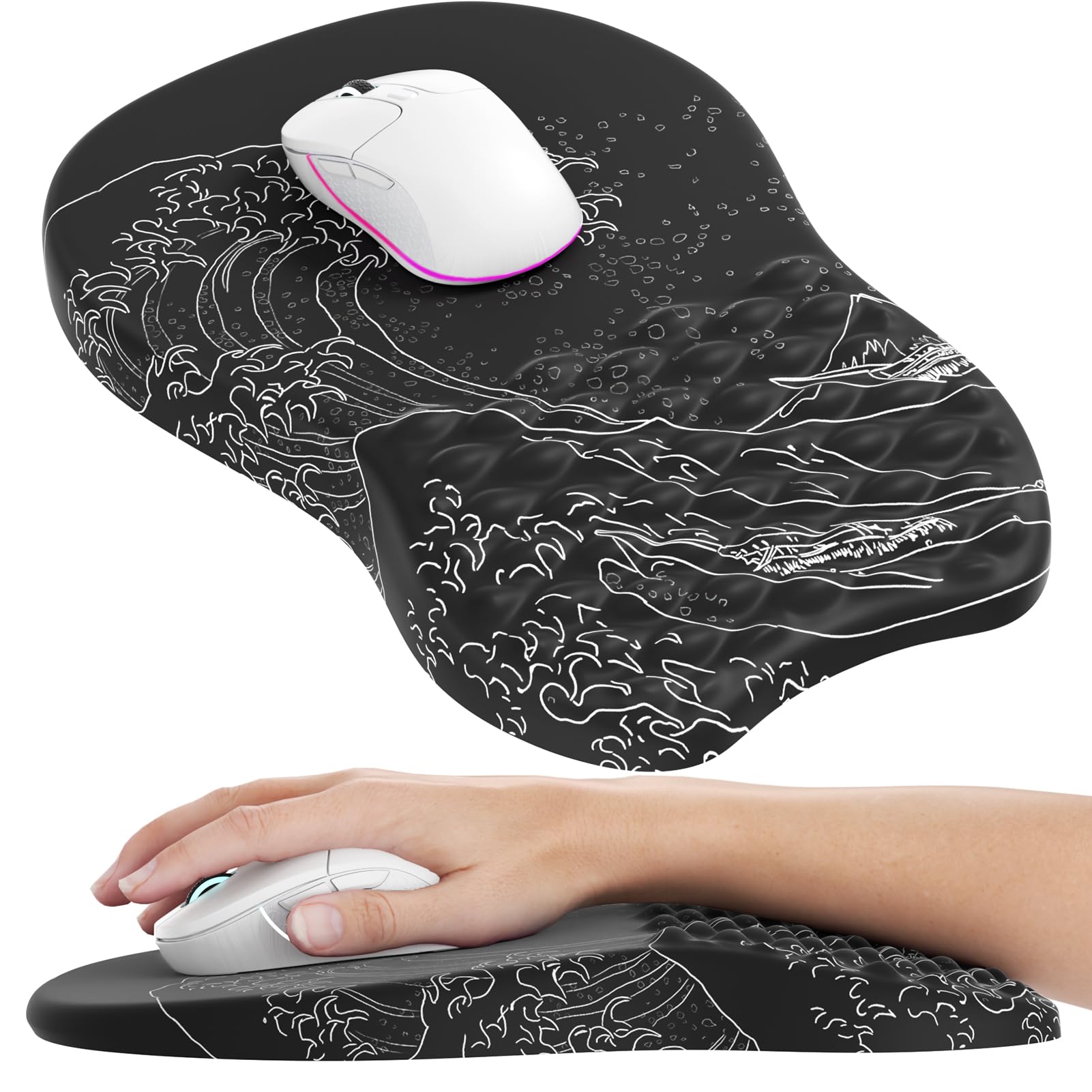 MROCO Ergonomic Mouse Pad with Wrist Support, Memory Foam Wrist Rest, Black
