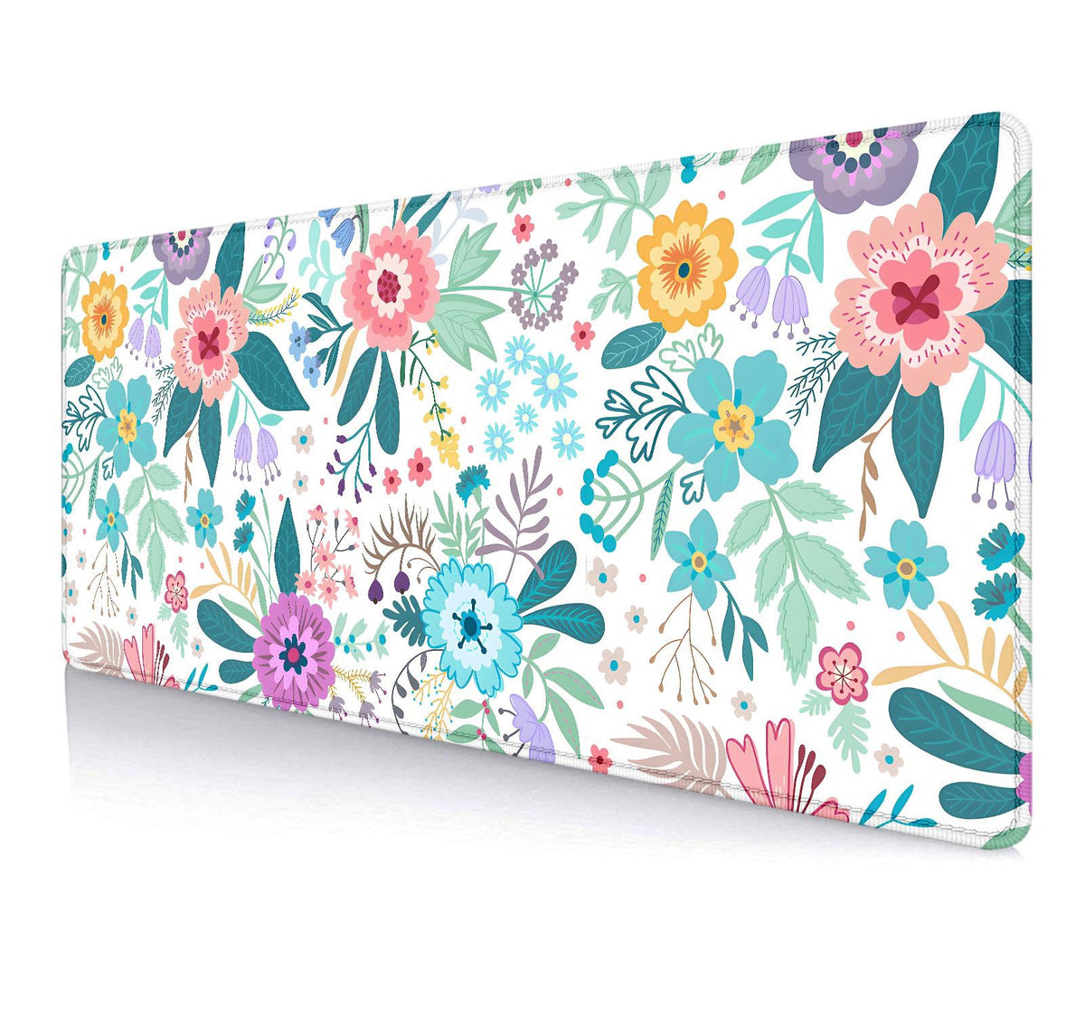Large Mouse Pad Mousepad, Pink Flowers in a Blue Desk Mats for Desktop, Watercolor Beautiful Floral Laptop Computer Desk Pad, Non-Slip Rubber Base Desktop Mat, 31.5 x 11.8 inches
