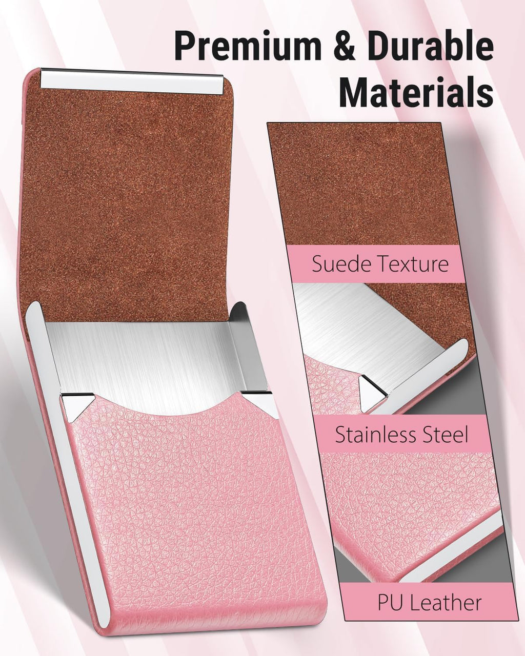 MaxGear Business Card Holder, PU Leather Business Card Case, Pink