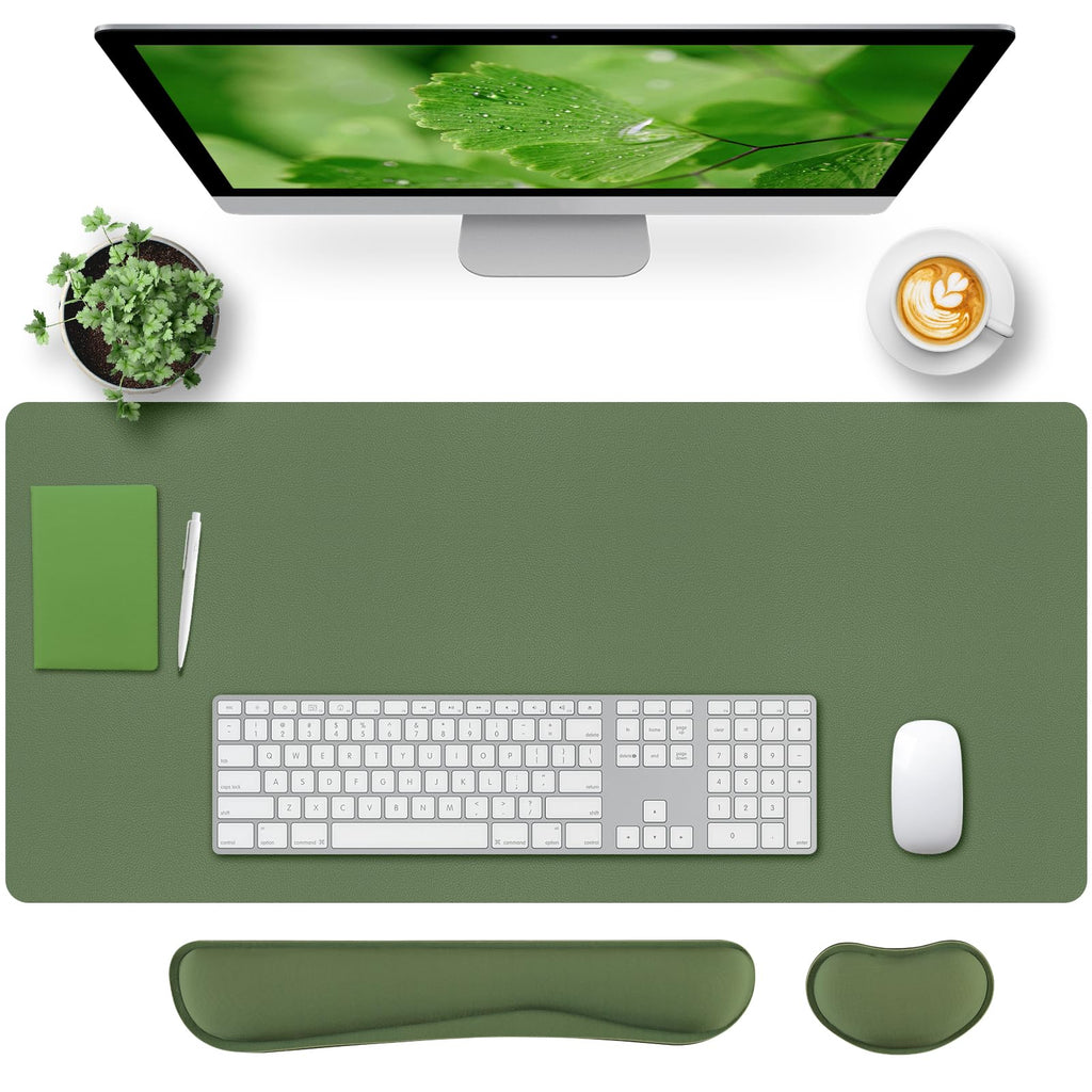 Bloss Leather Desk Pad and Keyboard Wrist Rest, Large Mouse Pad + Keyboard Pad+Mouse Wrist Support, Non-Slip Desk Mat Protector for Office, Home(31.5×15.7 Inches,Beige)