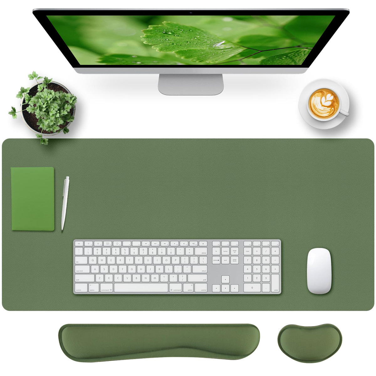 Bloss Leather Desk Pad and Keyboard Wrist Rest, Large Mouse Pad + Keyboard Pad+Mouse Wrist Support, Non-Slip Desk Mat Protector for Office, Home(31.5×15.7 Inches,Beige)
