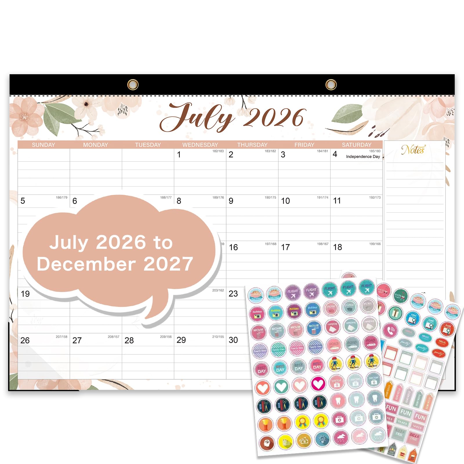 Desk Calendar 2026-2027 - 18 Month Desk Calendar july 2026-2027 Dec, 17" x 12", Large Desk Calendar with Thick Paper, Plastic Cover, Stickers, Home or Office Calendar for Easy Organizing