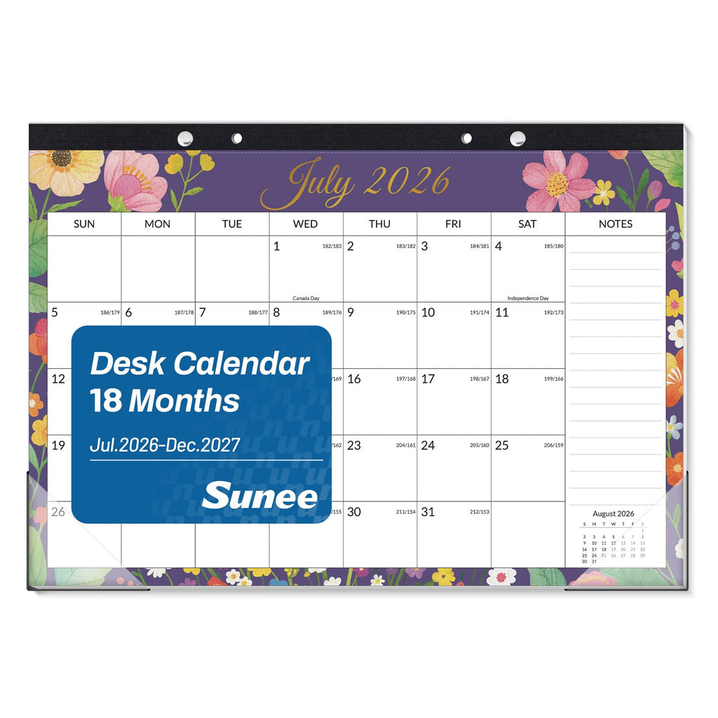 SUNEE Desk Calendar 2026-2027, 17" x 12", 18 Month Calendar Jul. 2026 - Dec. 2027, Calendar 2026-2027 With Notes, for Planning, Organizing in Family, School or Office, Cute