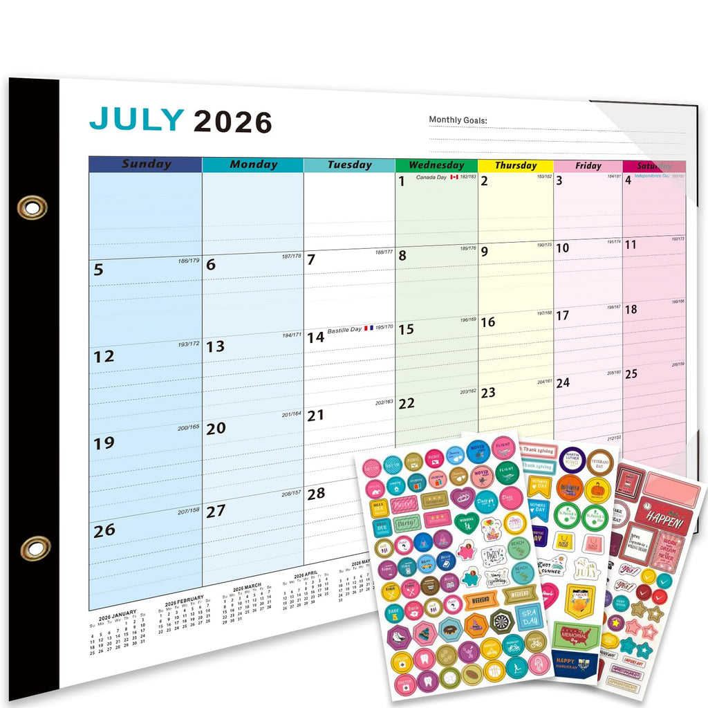 Desk Calendar 2026-2027 - 18 Month Desk Calendar july 2026-2027 Dec, 17" x 12", Large Desk Calendar with Thick Paper, Plastic Cover, Stickers, Home or Office Calendar for Easy Organizing