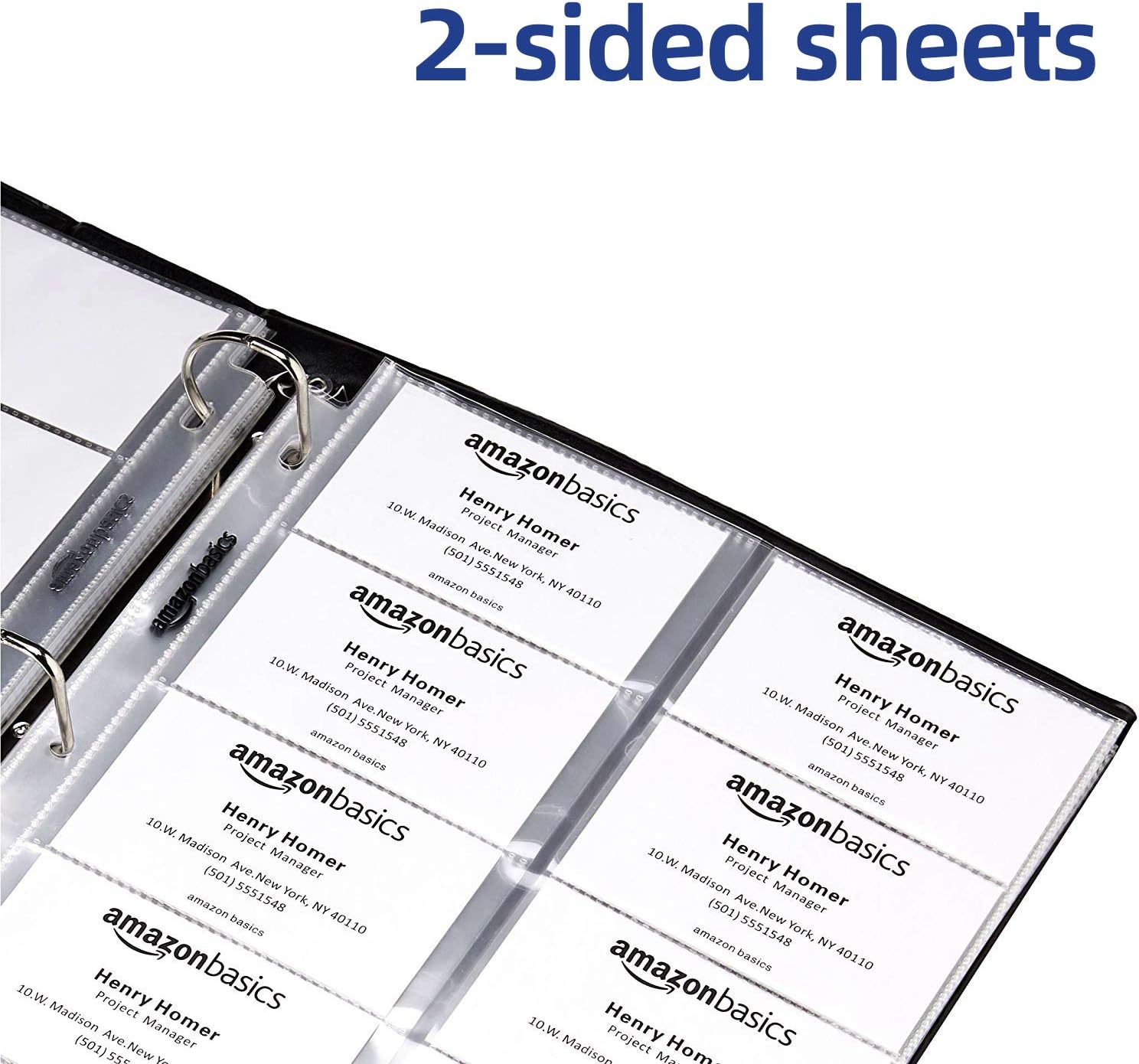 Amazon Basics Plastic Business Card Organizer Sleeves for 3-Ring Binder, Transparent Card Holder, 8.5 x 11 inches, 25-Pack