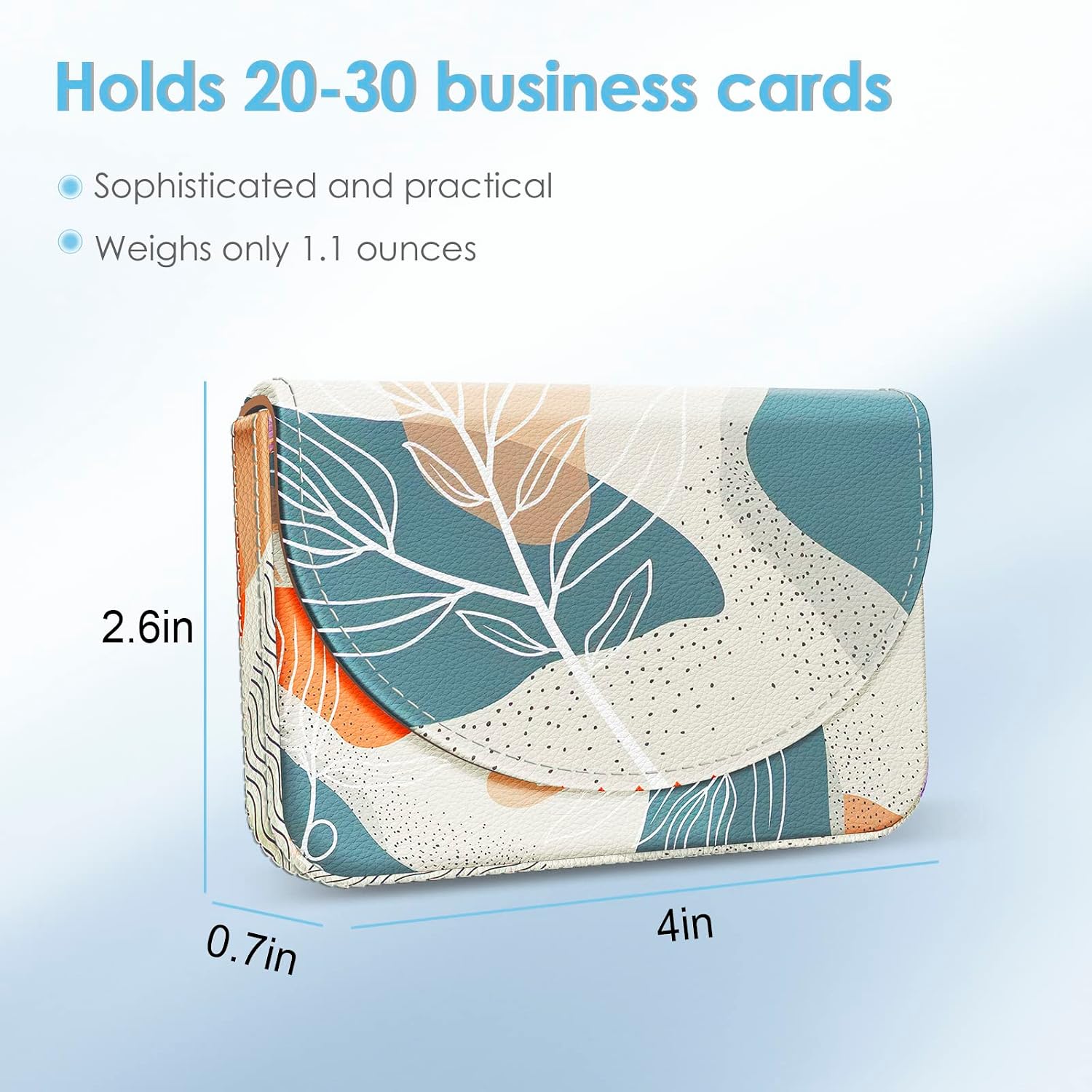 Business Card Holder，PU Leather Business Card Case Color Printing Pattern Card Holder Wallet，Pockets Magnetic Credit Card Holders for Men and Women，Bohemian Leaf