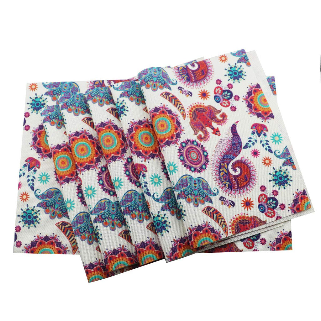 Place Mats PVC Set of 6, Table Placemats Set of 6 PVC Table Mats Natural Color (6 pcs, Red Leaves)