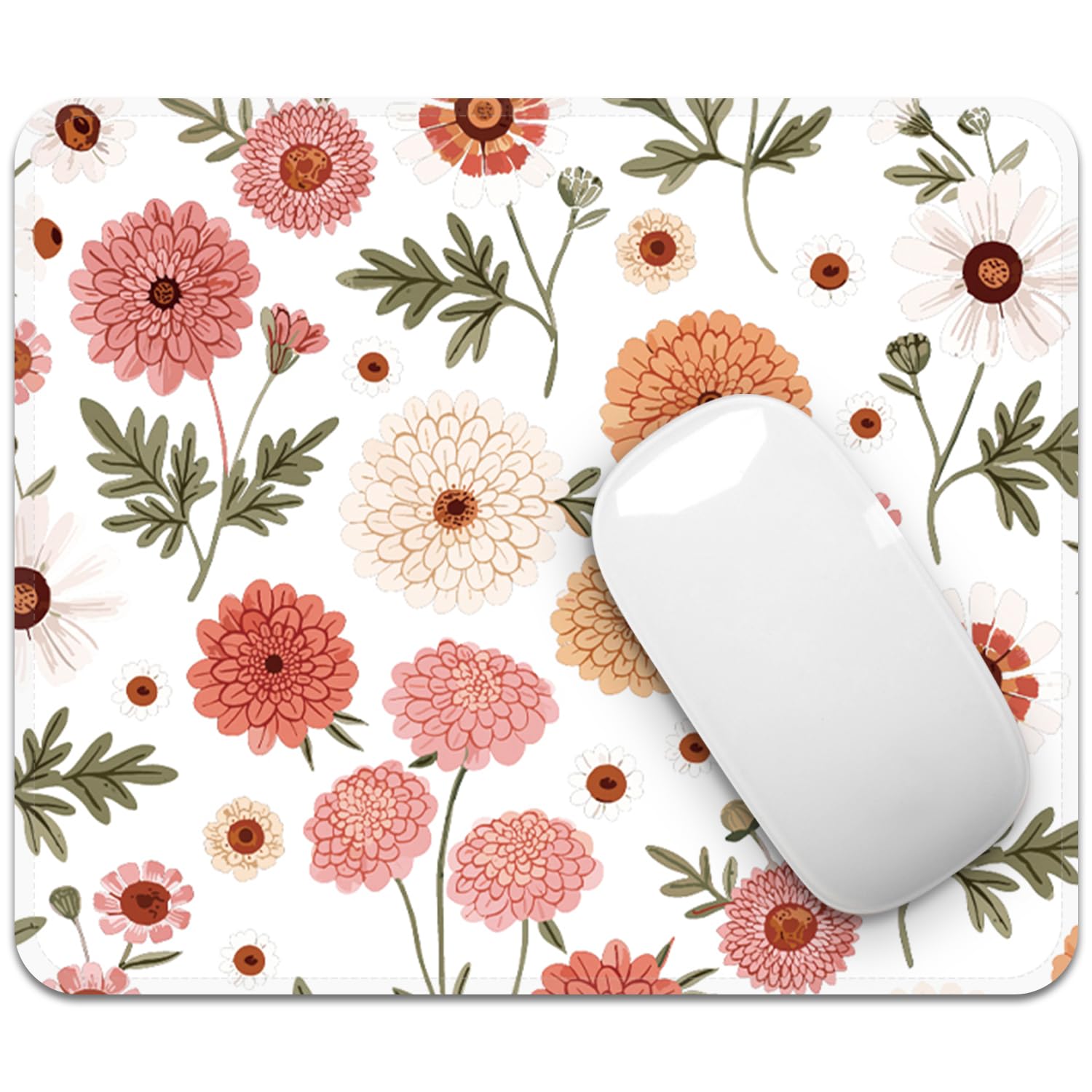 FROGIGO Mouse Pad with Stitched Edges - Cute Floral Mousepad for Women, 9.25 x 7.75 inch Washable Square Desk Pad, Non-Slip Rubber Base, Office Home Laptop Accessories - Vintage Garden