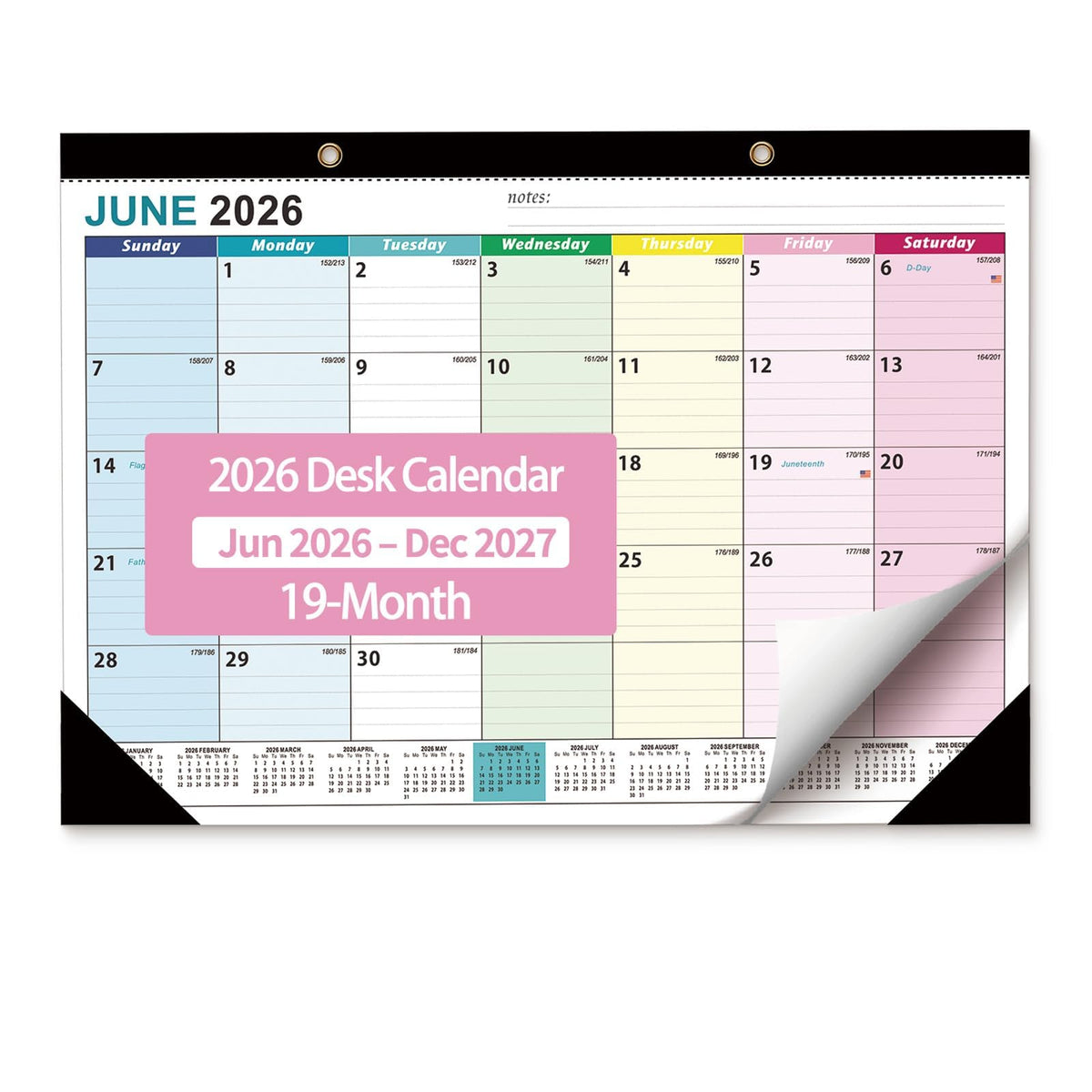 Desk Calendar 2026-2027 - Ougesi 19 Month Desk Top Calendar, 17x12''