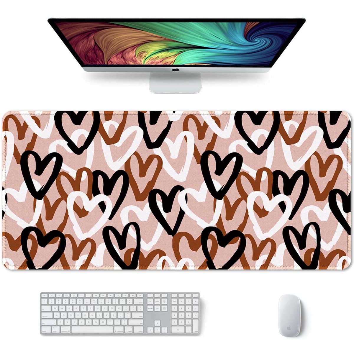 Auhoahsil Desk Mat, Ultra Large Mouse Pad, XXL Gaming Mousepad, Green Tropical Leaves Deskpad, Big Extended Full Size Mouse Pad, Desktop Desk Matt for Keyboard, Laptop & Computer, 35.5 x 15.7 in