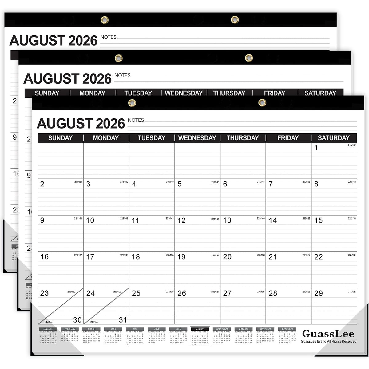 GuassLee Desk Calendar 2026-2027 - 19 Months Academic Calendar 17" × 11.5" Desktop Calendar from Jun. 2026 to Dec. 2027 with Julian Date for Home School Office Desk Top Organizing