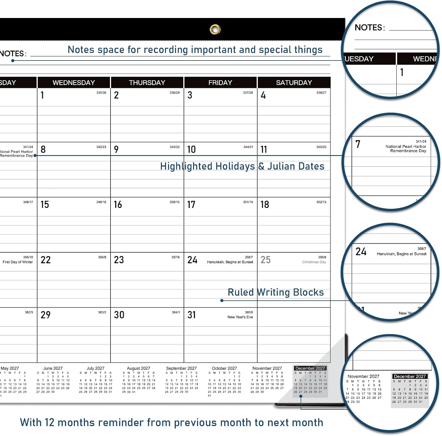 2027 Desk Calendar - JAN 2027 - DEC 2027, 12 Month Large Desk Calendar 2027
