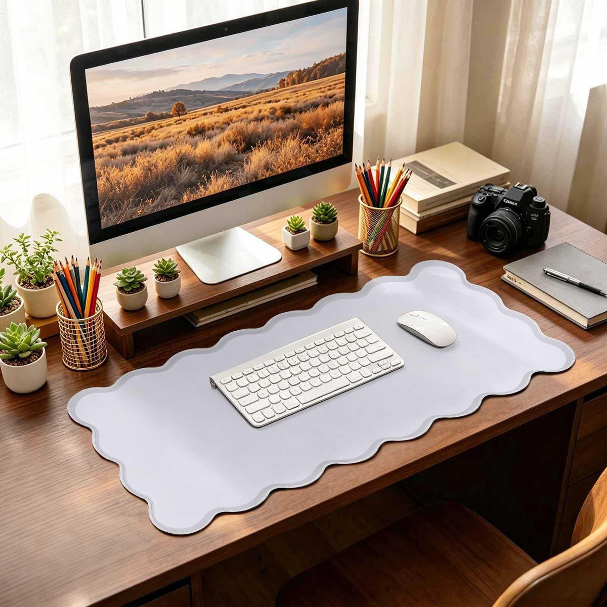 yuboo Scalloped Pink Fall Desk Mat, 31"×15.7" Rubber Desk Pad Gifts