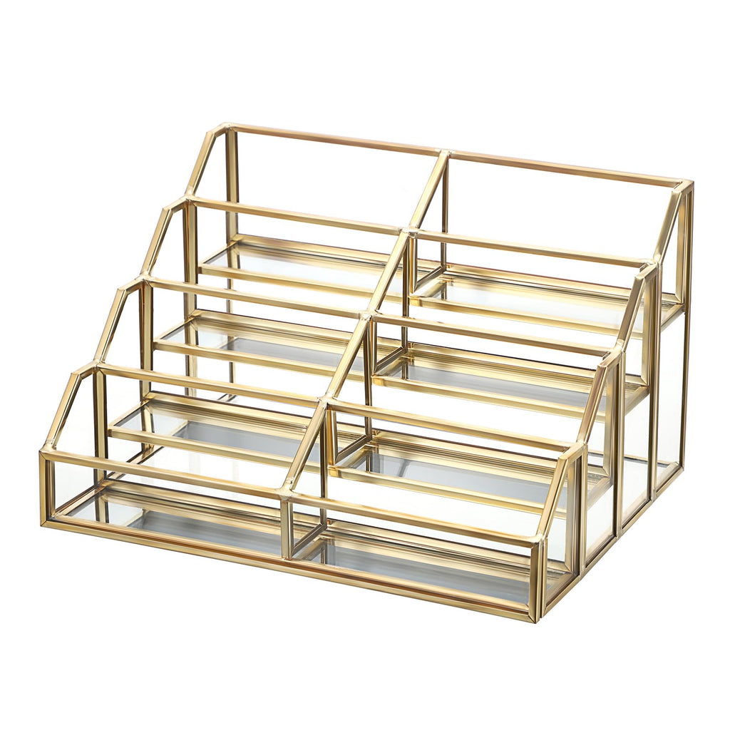 Hipiwe Glass Business Card Holder for Desk 2 Slots Gold Name Card Stand
