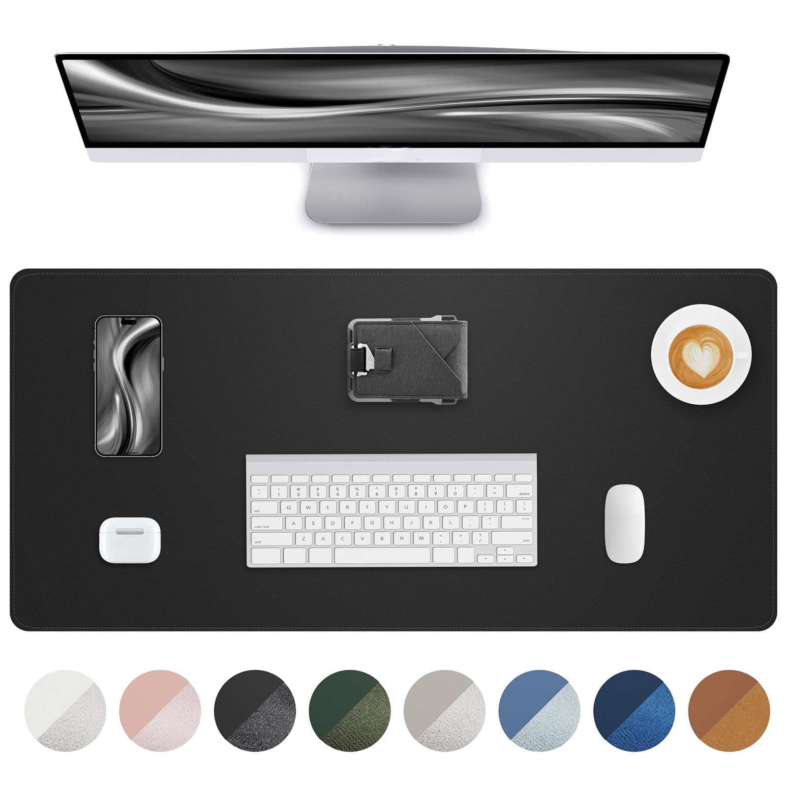 AFIING Large Desk Mat 55" x 24" - PU Leather Desk Pad Protector, Waterproof Non-Slip Extended Mouse Pad for Office Desk, Keyboard, Laptop and Home Workspace (Black)